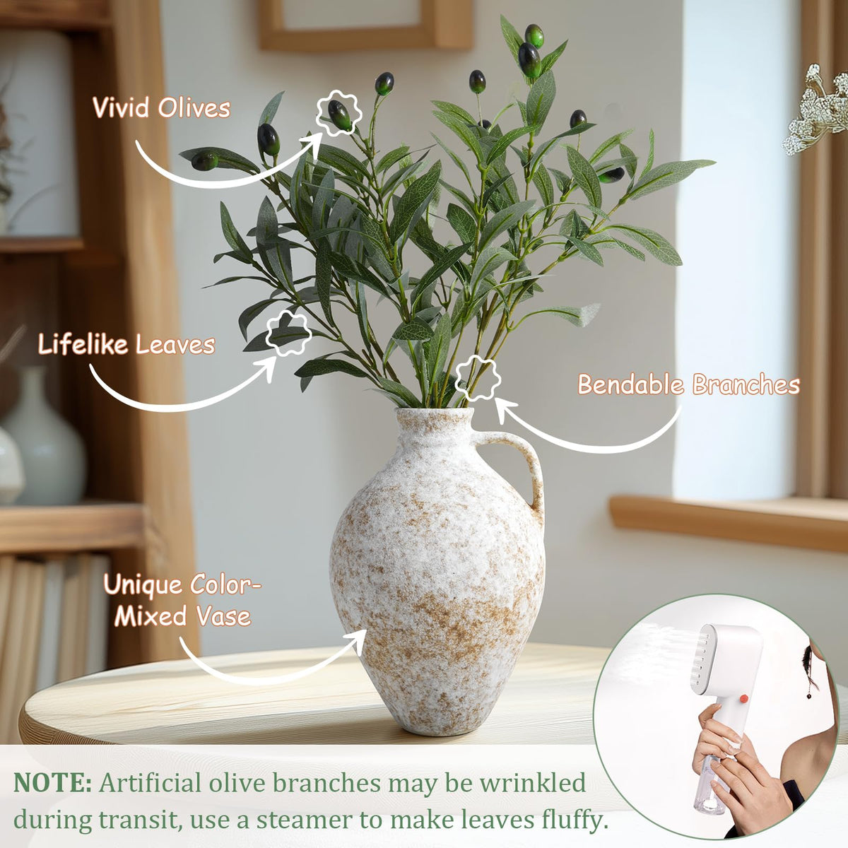 Vintage Ceramic Vase with Fake Olive Branches Farmhouse - ASHELYULLA Official Imagery - 6