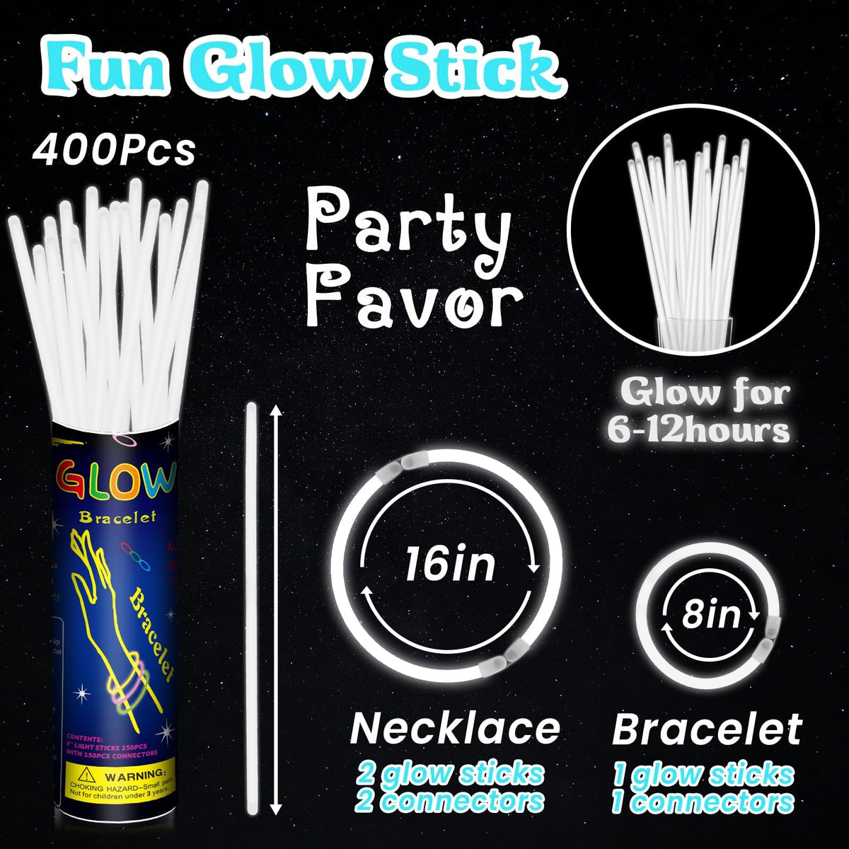 400 Pcs 8 White Glow Sticks Bulk for Party Supplies - GKXMAXIWANG Official Imagery - 4