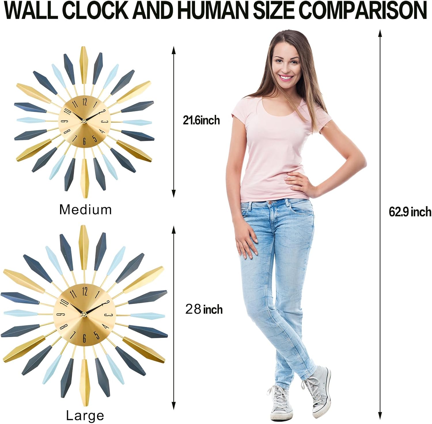 Large YISITEONE metal wall clock with a mid-century design, silent non-ticking mechanism, and bold clock face for stylish home decor
