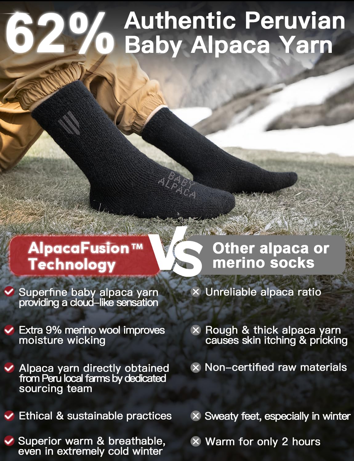 Juclise Alpaca Wool Crew Socks Men and Women Thick Thermal - Juclise Official Imagery - 3