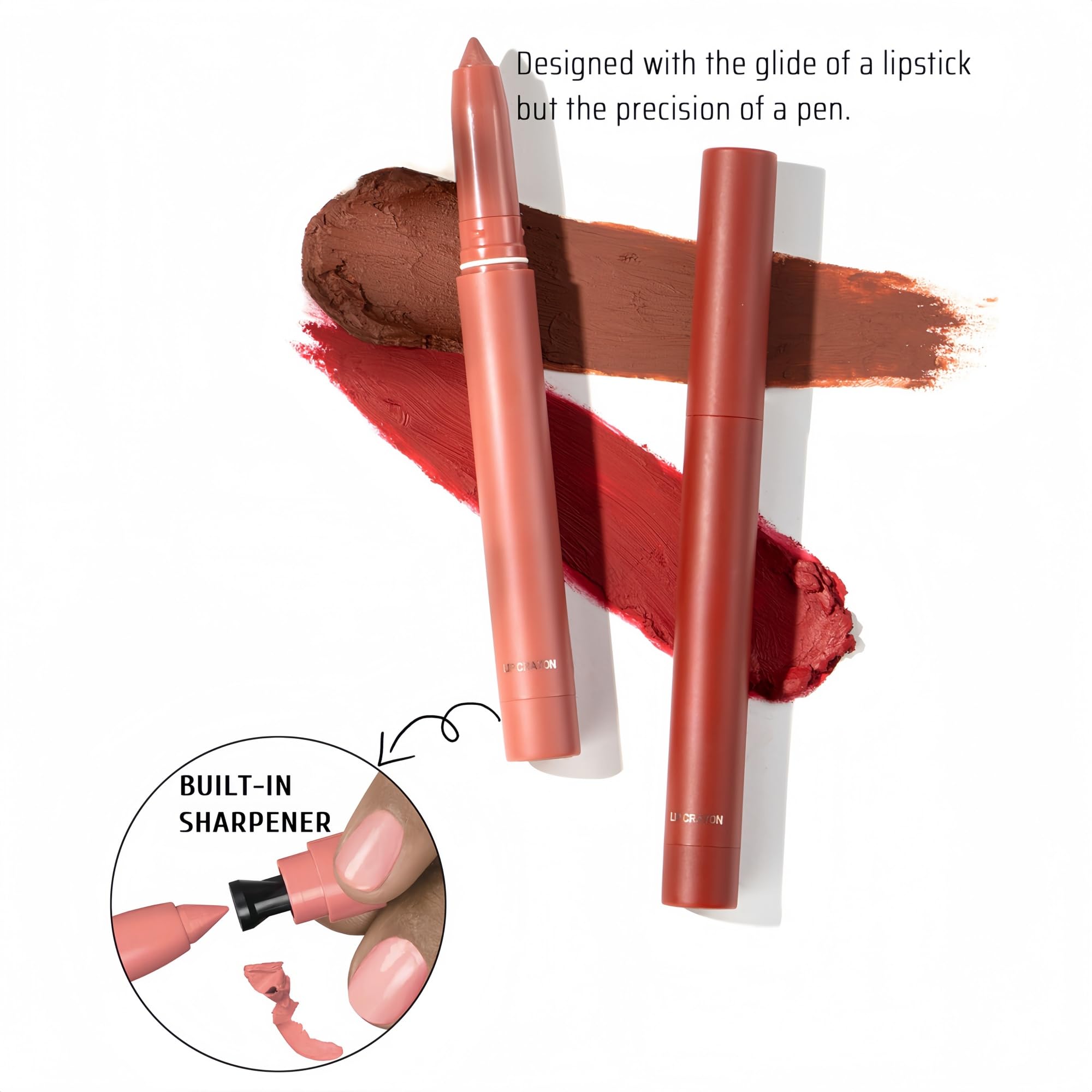 SAUBZEAN crayon lipstick makeup with long-lasting waterproof lip liner stain, showing vibrant lip color in a natural setting.