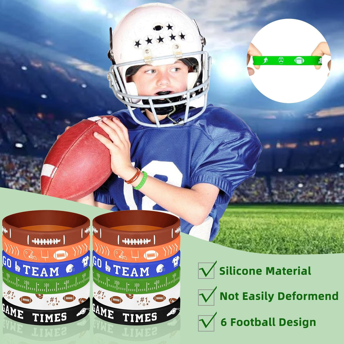 134 Pcs Football Party Favors Set 12 Silicone Bracelet 12 - Bluegogo Official Imagery - 7