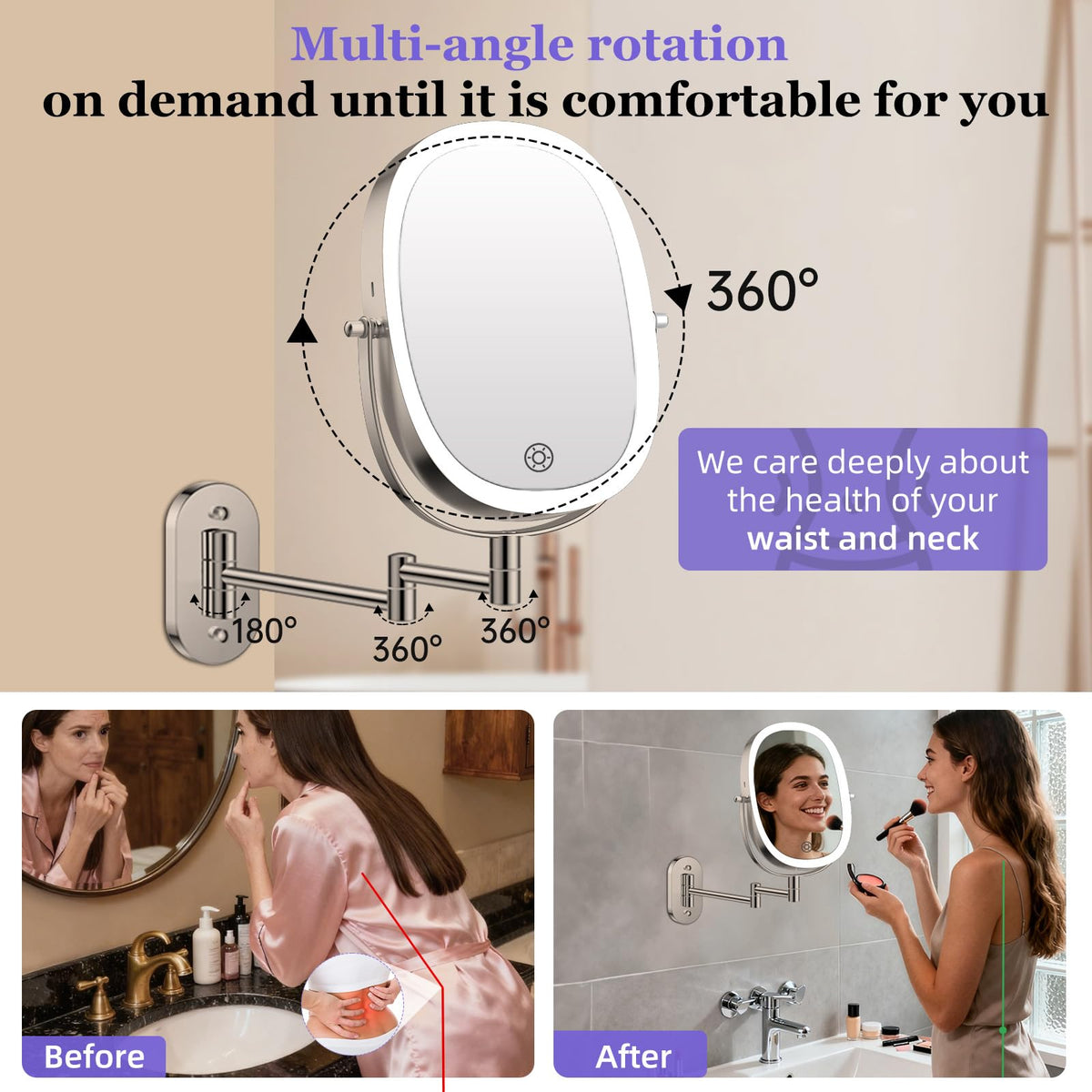 FUNTOUCH 5000mAh Rechargeable Wall Mounted Lighted Makeup - FUNTOUCH Official Imagery - 8