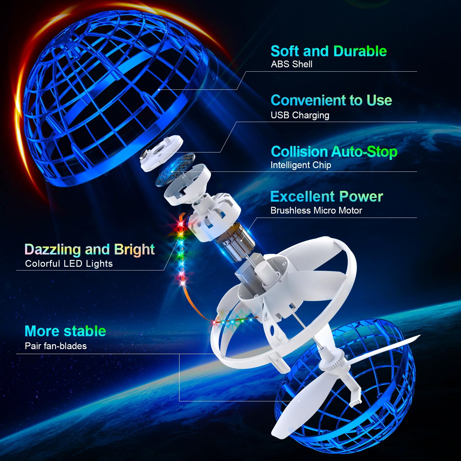 Ivtivfu Flying Orb Ball   with Dazzling Lights, Magic Hover Spinn by Ivtivfu - Angle View 4