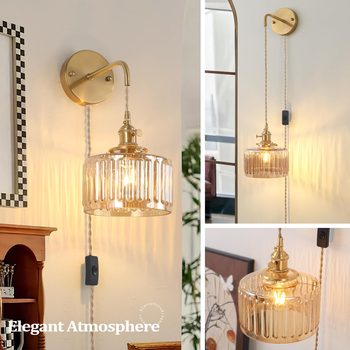 Shenmoyl Vintage Wall Sconce Wall Lamp with Amber Striped - Shenmoyl Official Imagery - 8