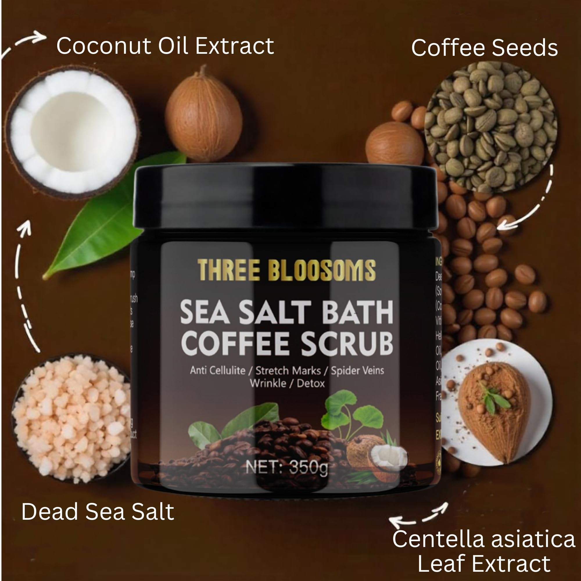 Three Bloosoms Coffee Scrub Body Exfoliator - 350g Anti Cellulite & Anti aging & Rem - Three Bloosoms Official Product View 8