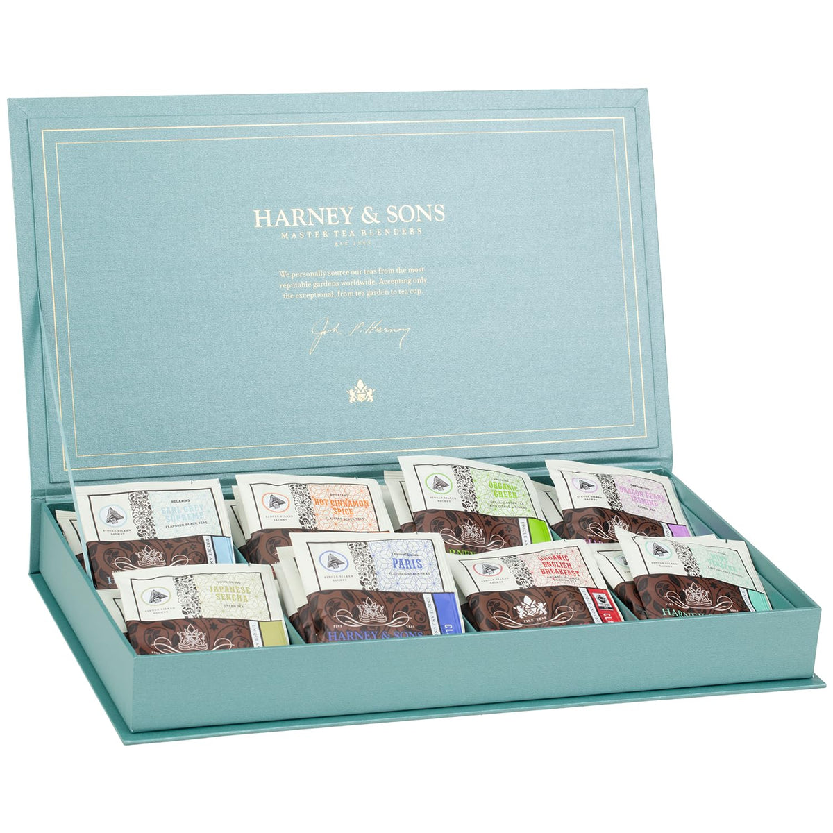 Harney Sons Teal Tea Chest Gift 32 Wrapped Sachets 8 Flavors - Harney & Sons Official Imagery - 2