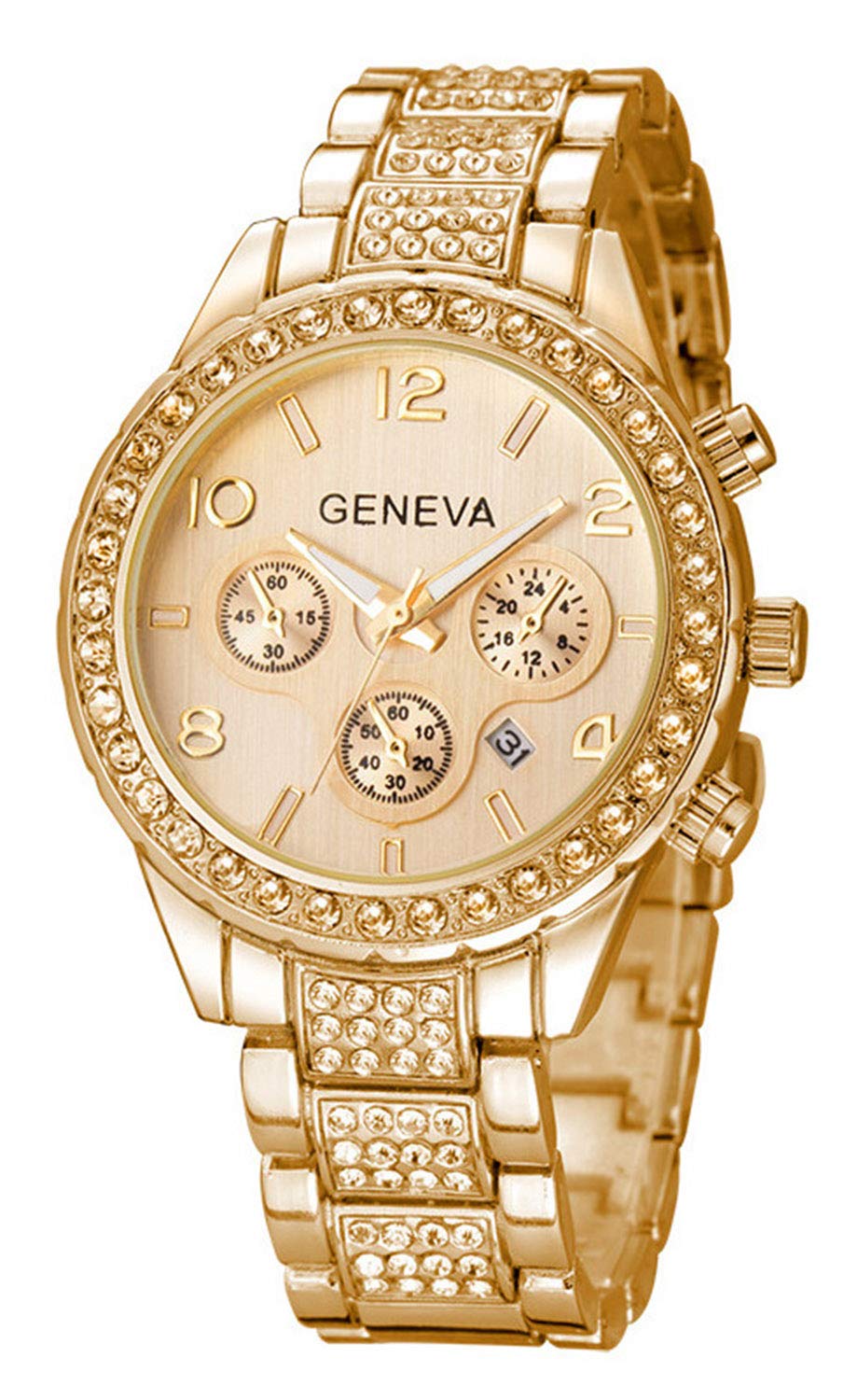 MASTOP Luxury Unisex Watch Crystal Quartz Calendar Gold Silver - Product Imagery