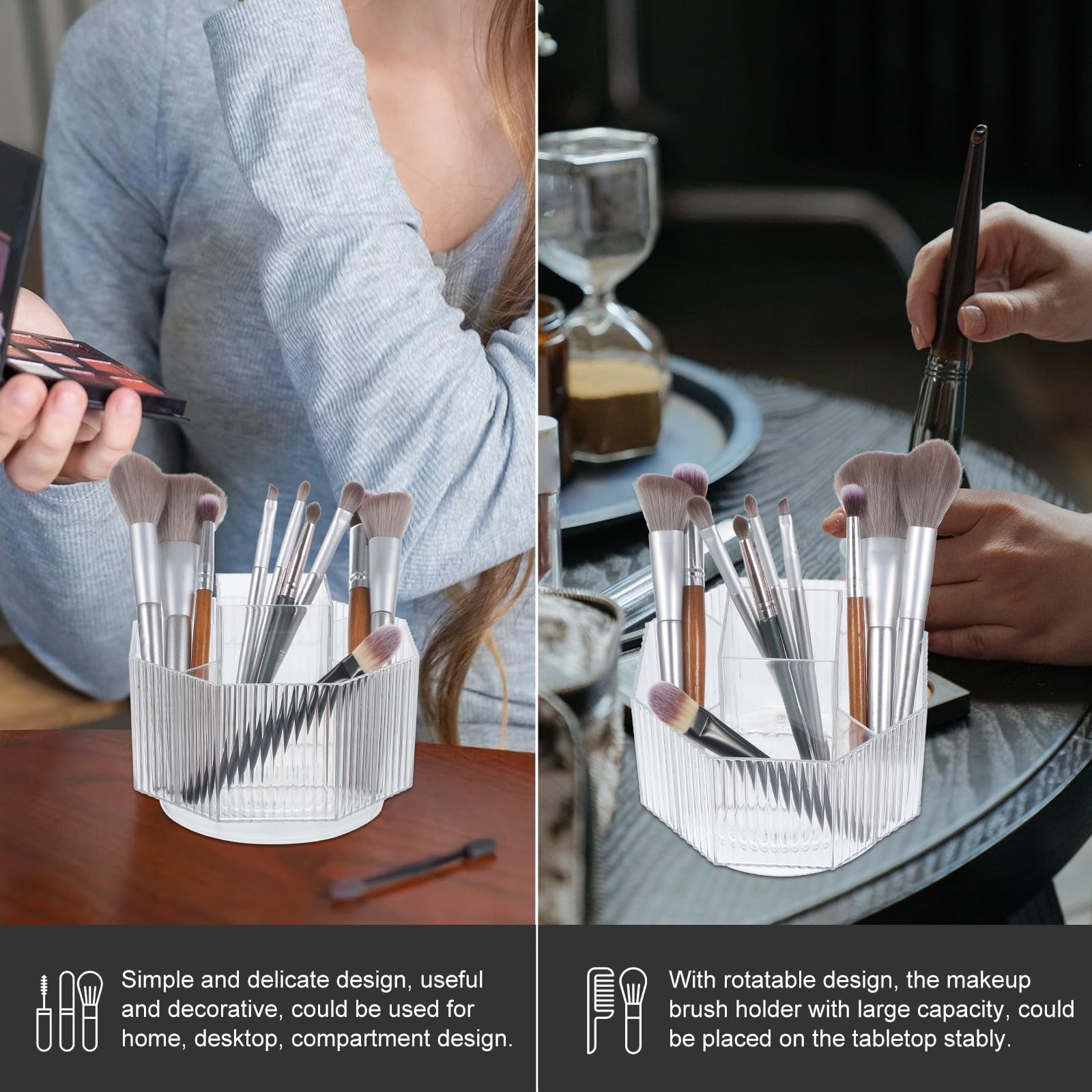 VILLCASE rotating makeup brush caddy with lid, 360° swivel holder for cosmetic brushes, eyebrow pencils, and makeup tools