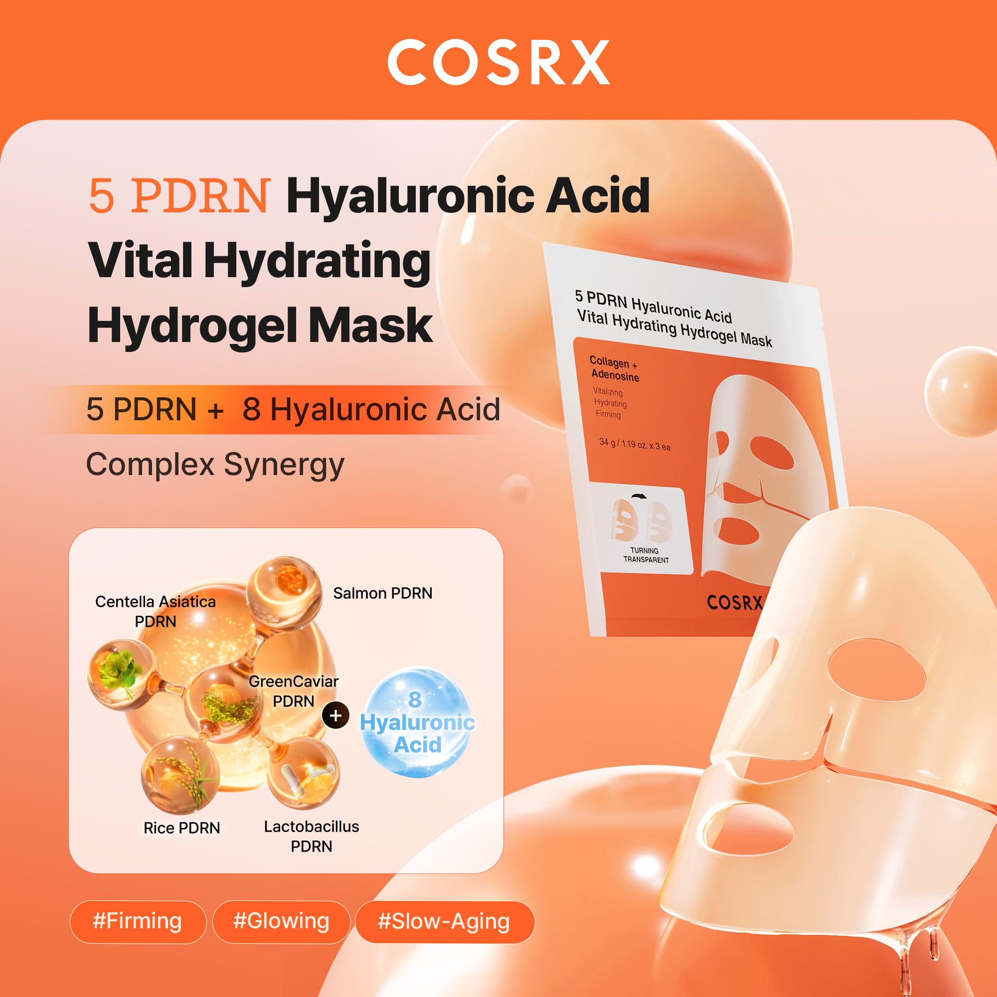 COSRX 5 PDRN Hyaluronic Hydrogel Face Mask, Glass Skin Glow, 34g - COSRX
