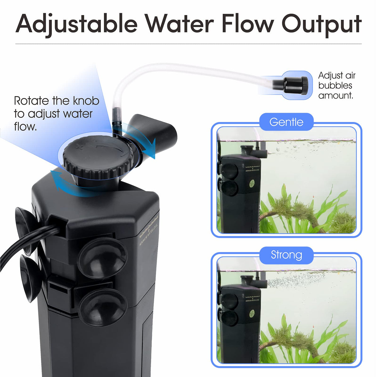 hygger Aquarium Internal Filter 170GPH Silent Power Filter - hygger Official Imagery - 4