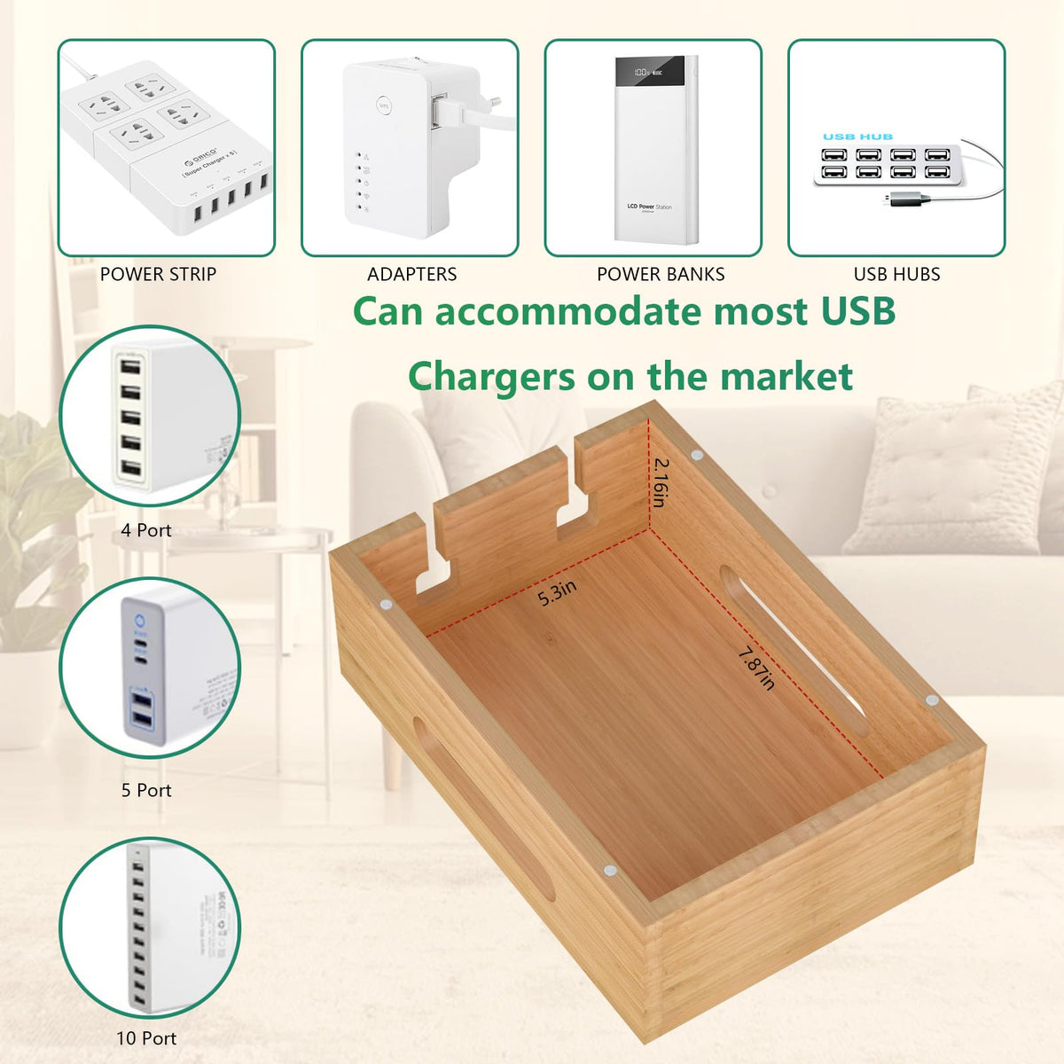 Bamboo Charging Station for Multiple Devices Multi Port USB - Deefielly Official Imagery - 6