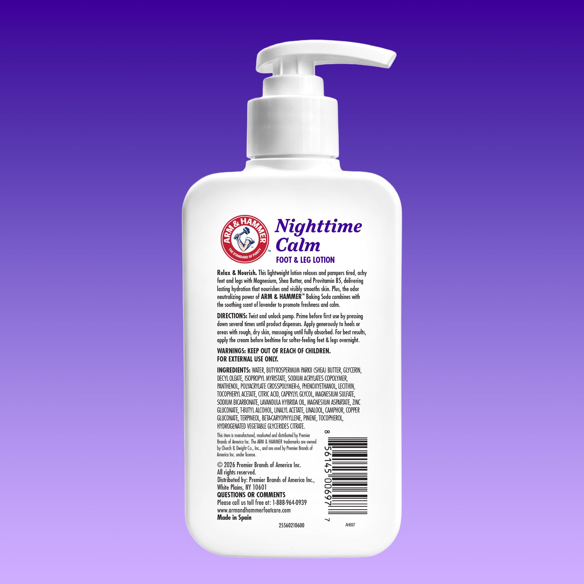 Arm & Hammer Nighttime Calm Foot & Leg Lotion, Lavender, 8 oz