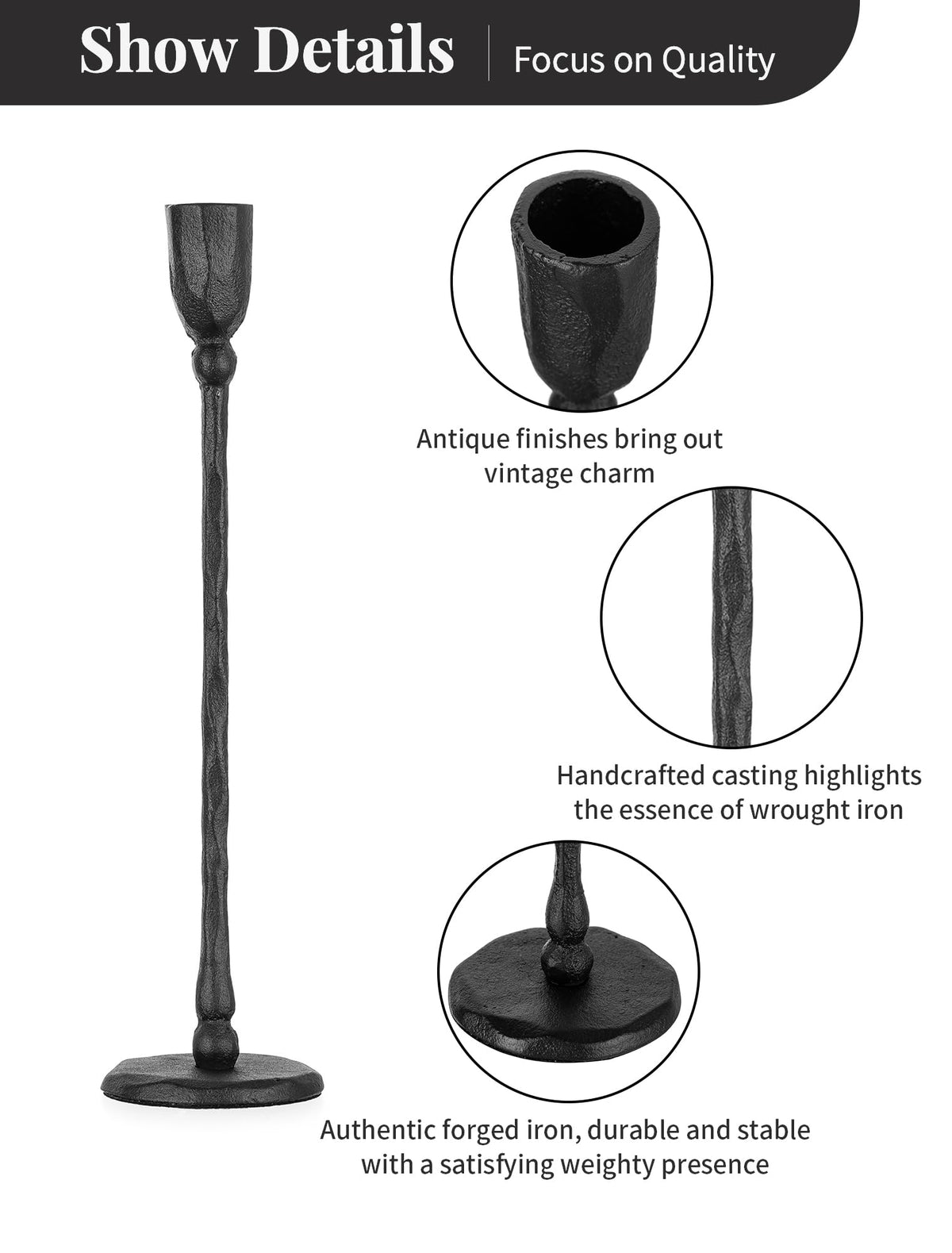 NUPTIO Cast Iron Candlestick Holders Black Candle Stick - NUPTIO Official Imagery - 7