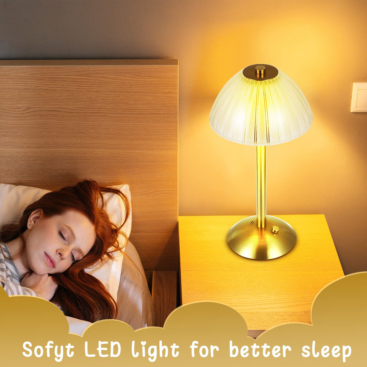Liliful 2 Pcs Cordless Table Lamp LED Touch Gold Mushroom - Liliful Official Imagery - 6