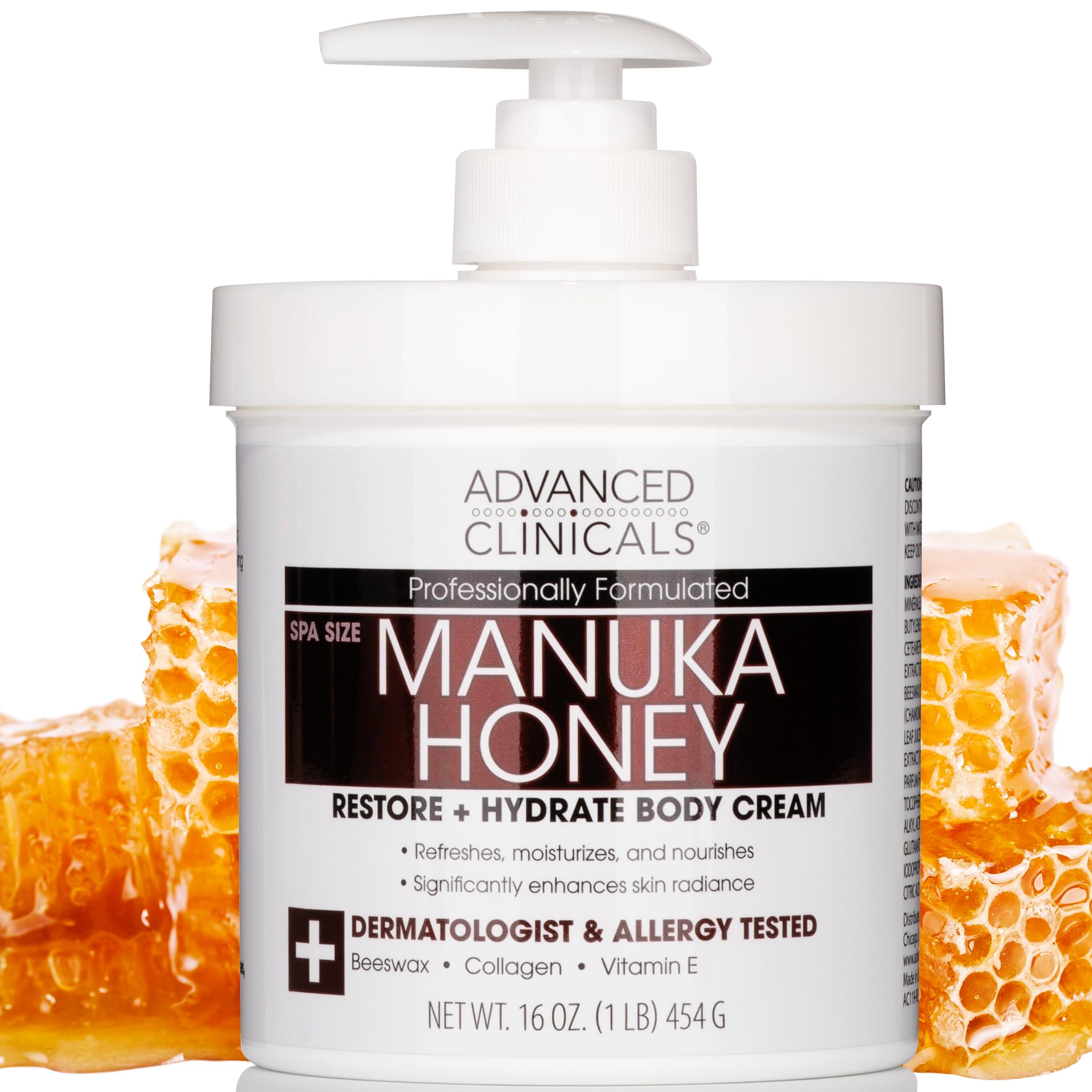 Advanced Clinicals Manuka Honey Body Cream For Women & Men | Body Butter Lotion For Extremely Dry Skin | Collagen Cream | Skincare Moisturizer Hydrating Balm Improves Look Of Aging Skin, 16 Ounce - Advanced Clinicals Official Product View 2