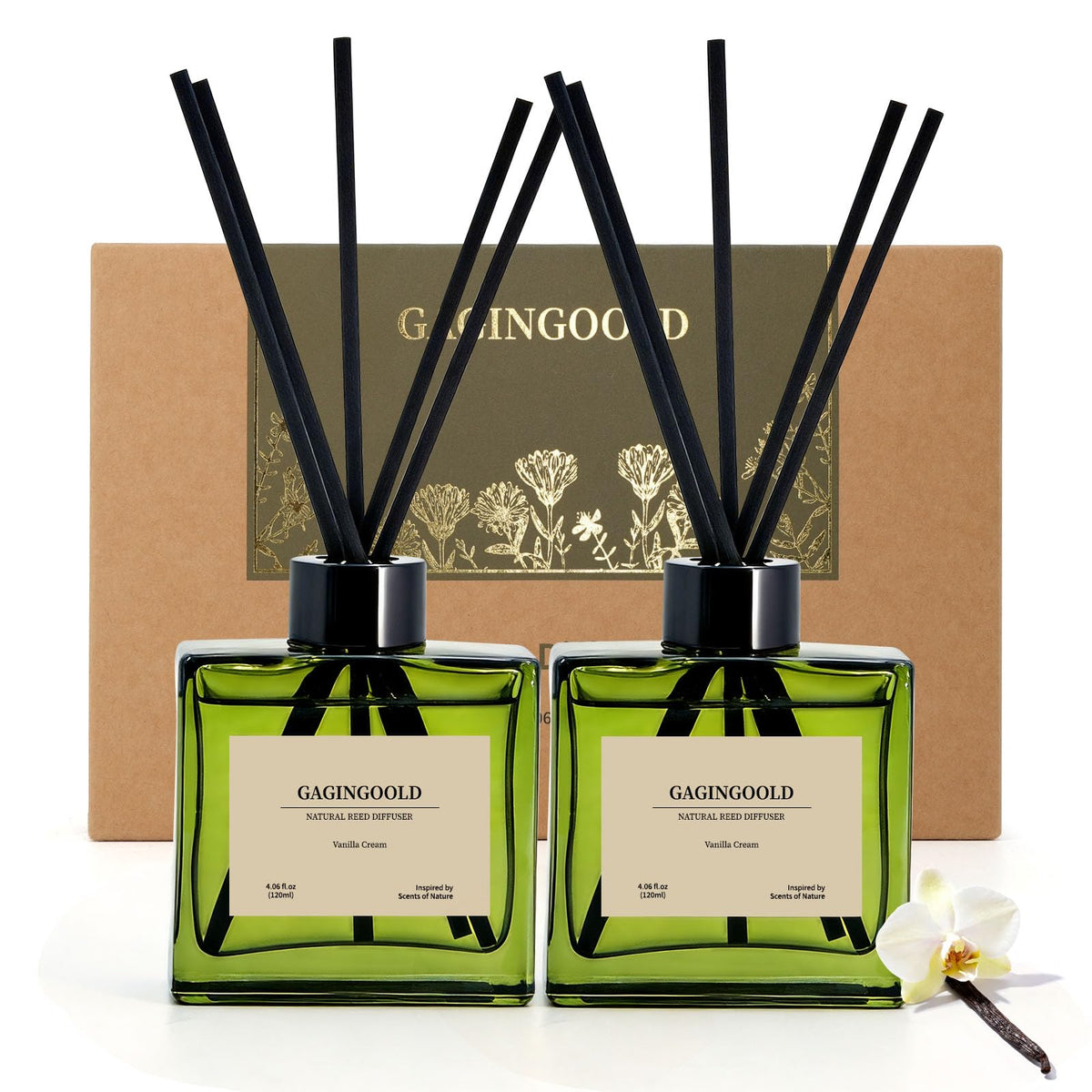Reed Diffuser Set 4 fl oz Vanilla Cream 2 Pack Scent - GAGINGOOLD Official Imagery - 1