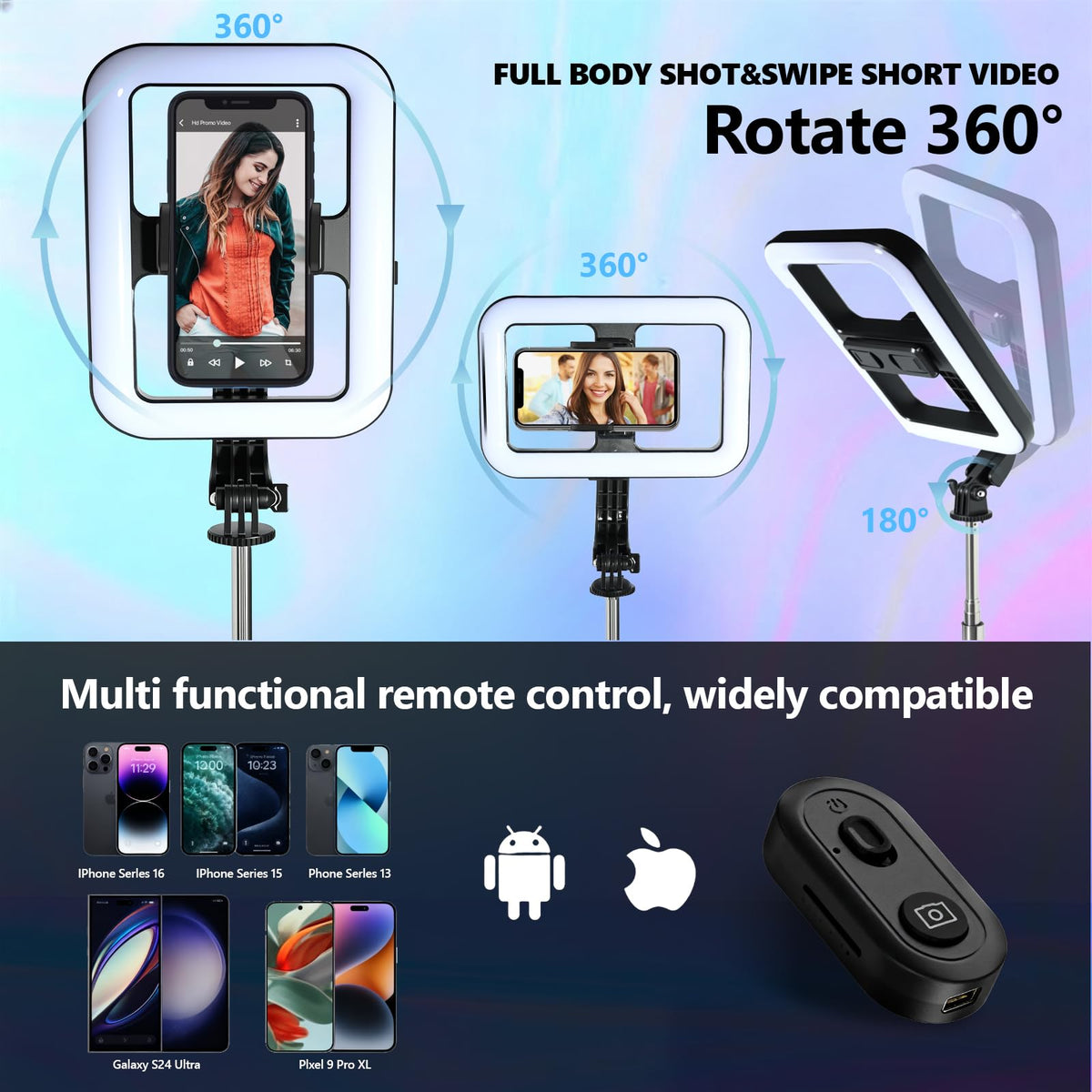 Foldable Selfie Light with Stand 54 Extendable Phone Holder - WEIIBDIE Official Imagery - 7