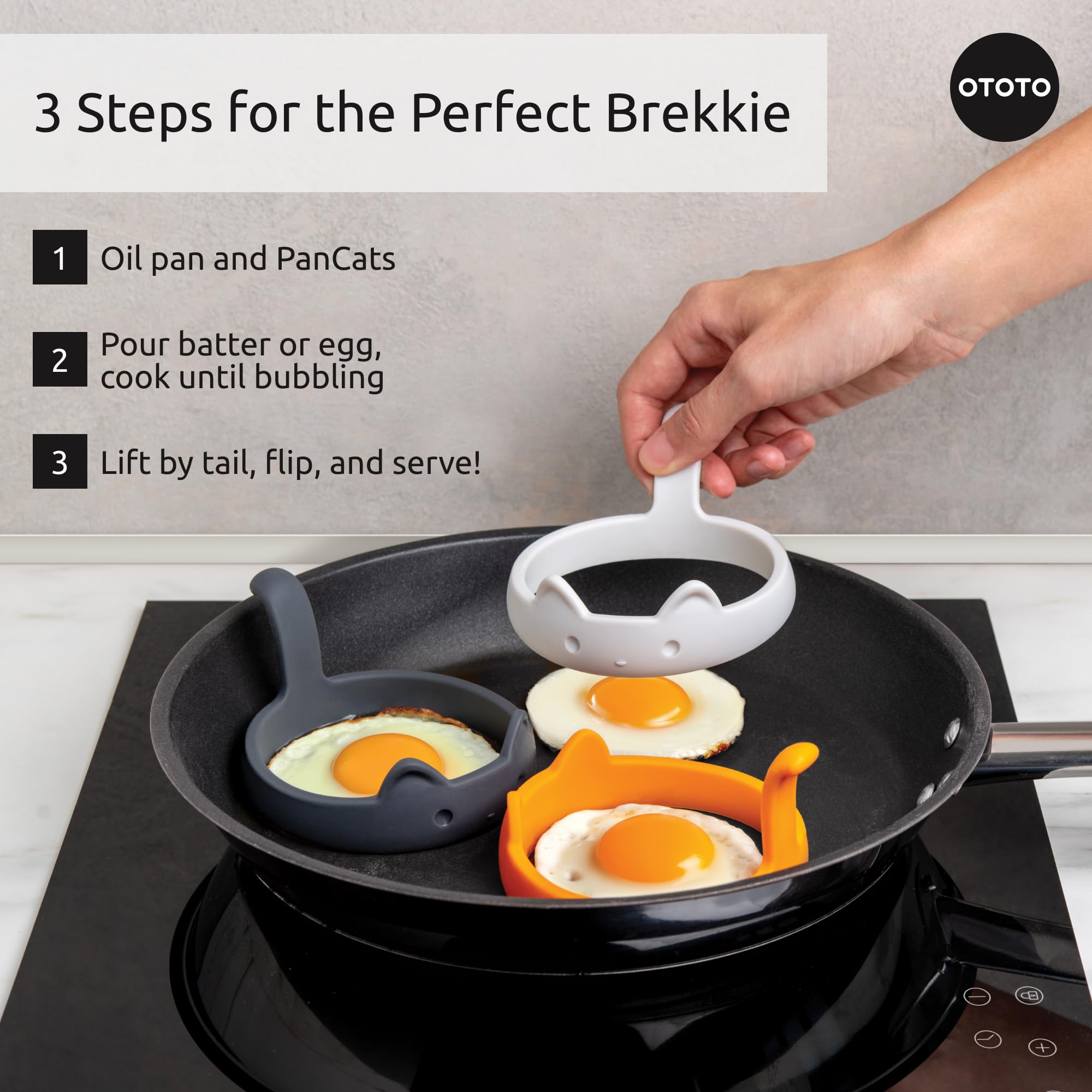 OTOTO PanCats Egg Ring Set of 3 - Silicone Egg Rings for Frying Eggs, - View 6