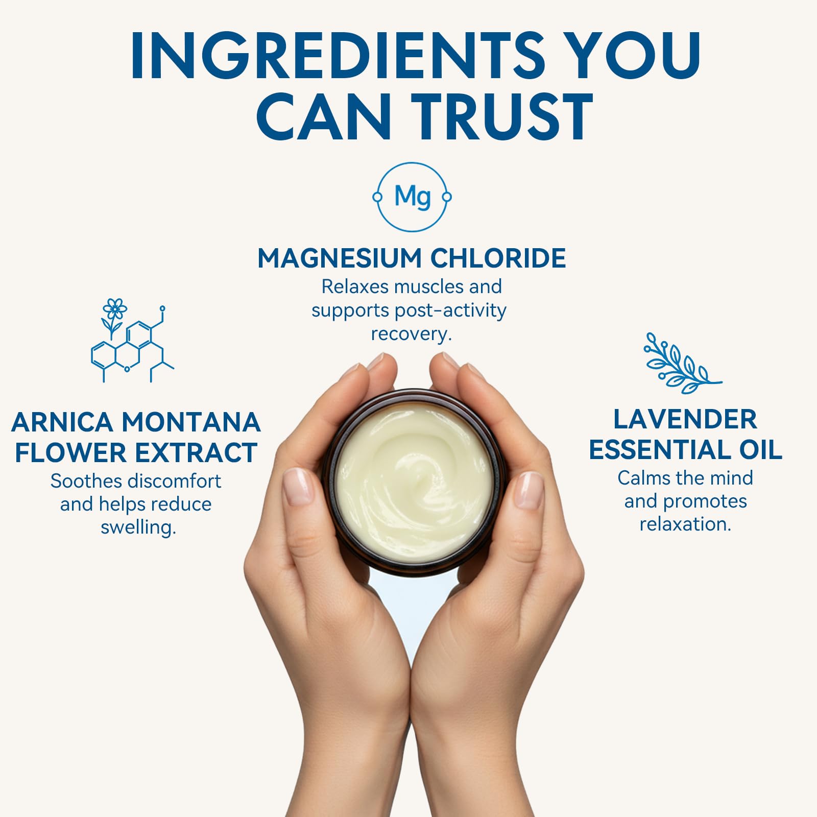 Roseblem Magnesium Cream with arnica and lavender, a soothing moisturizer for muscle relief, relaxation, and gentle skin hydration.