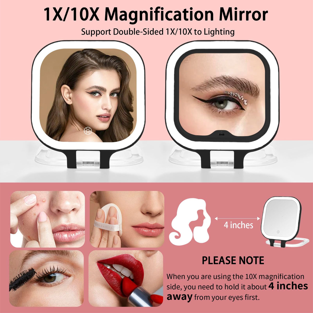 7 Travel Makeup Mirror with Lights 1X 10X Magnifying Vanity - DESCHEN Official Imagery - 3