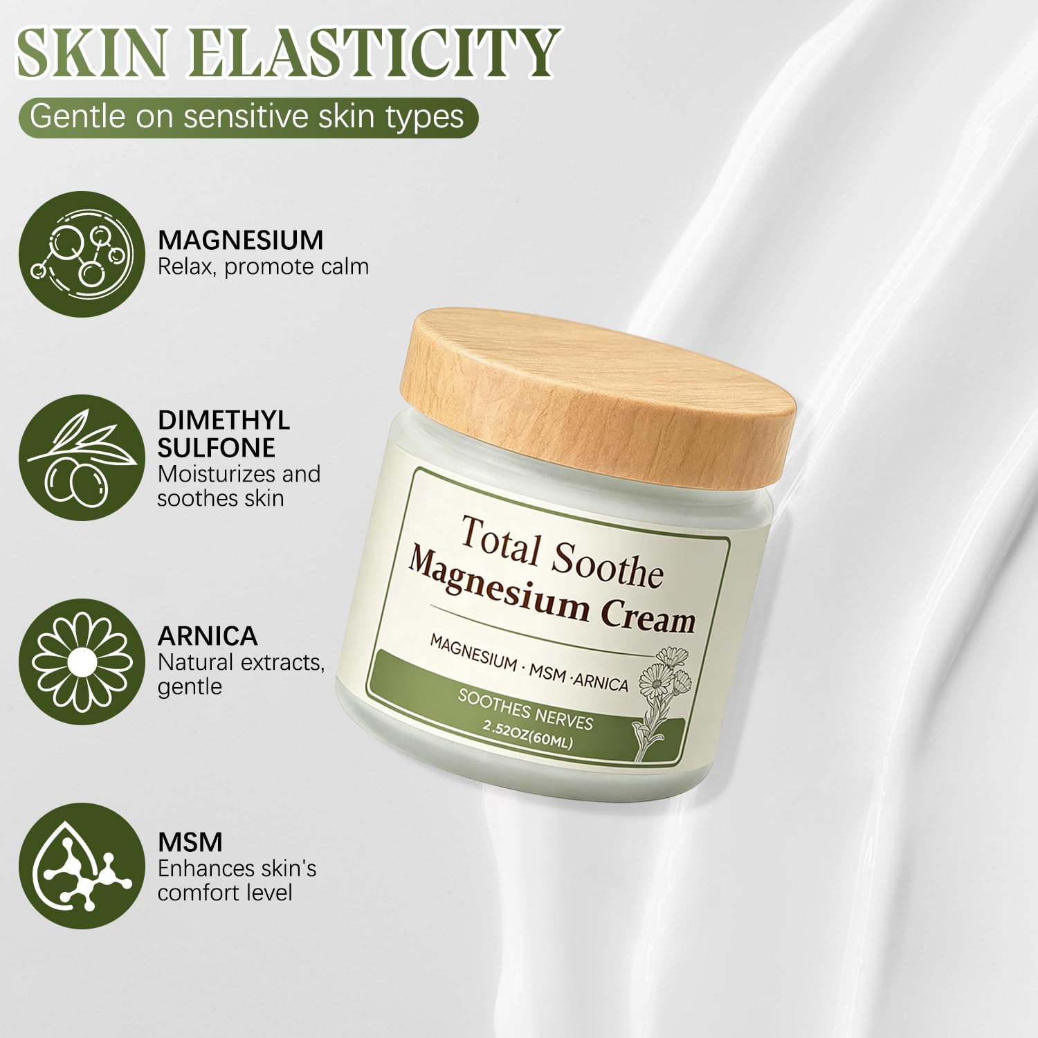 LHBMET Magnesium Cream with MSM and arnica in a 2-pack, moisturizing skin cream with natural ingredients for soothing relief.