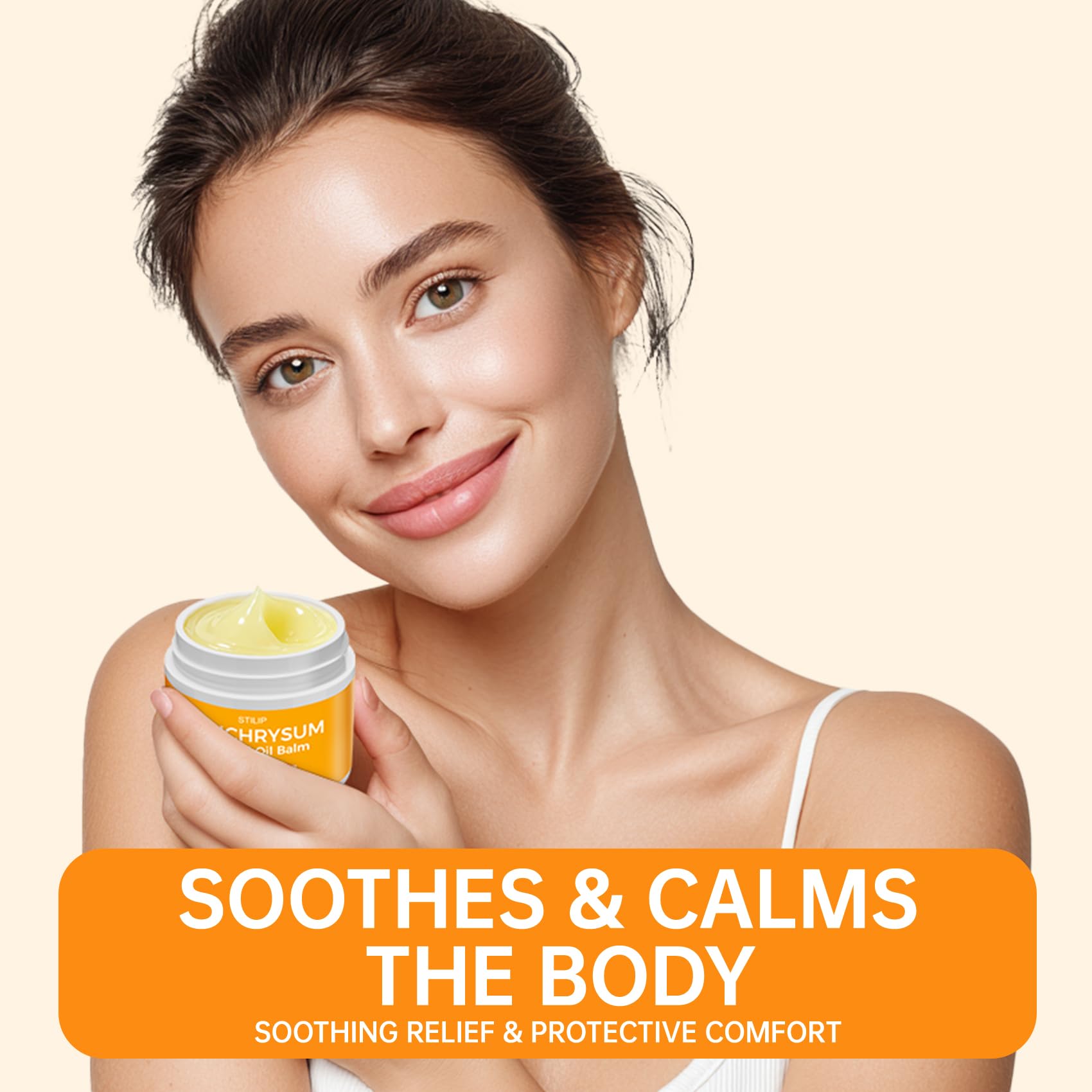 STILIP Helichrysum & Frankincense balm in a 2oz jar, a natural anti-aging skin moisturizer with herbal ingredients.