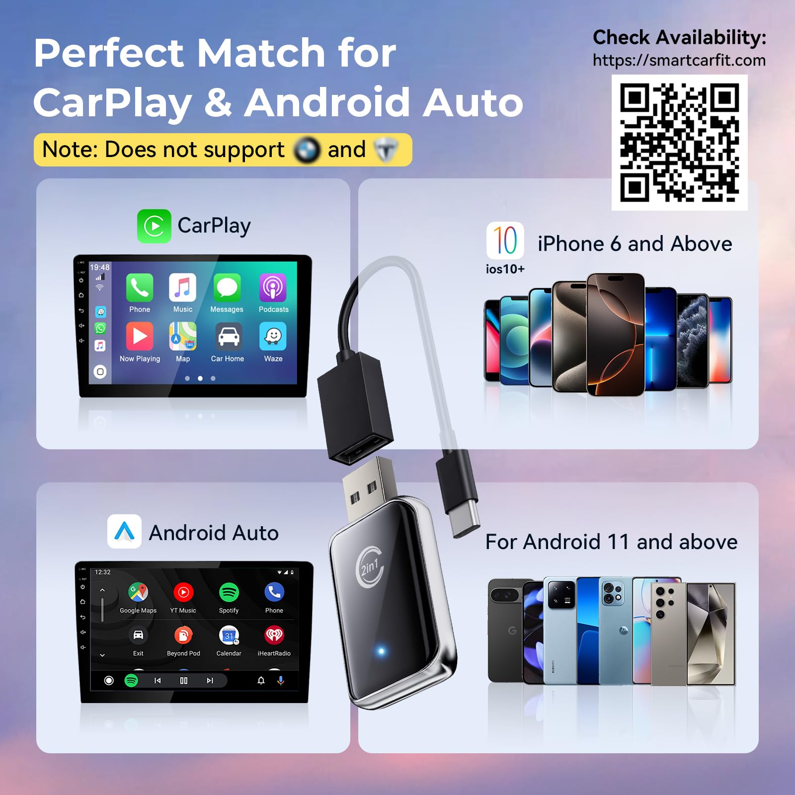 CZOCPOS Wireless Carplay Adapter for iPhone, 2 in 1 Plug and Play by CZOCPOS - Angle View 7