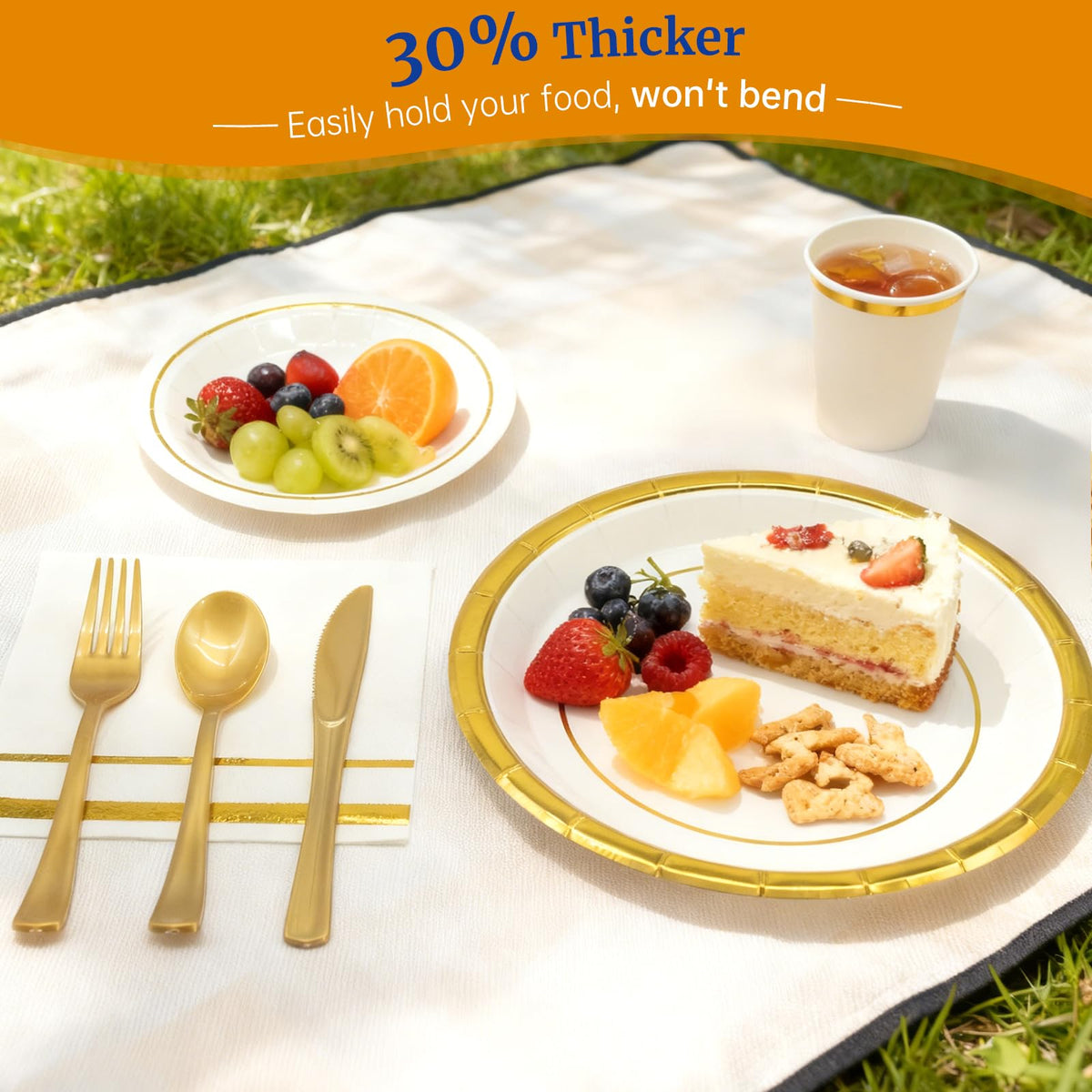 AIRE Gold White Paper Plates Set 175PCS Disposable Tableware - AIRE Official Imagery - 5