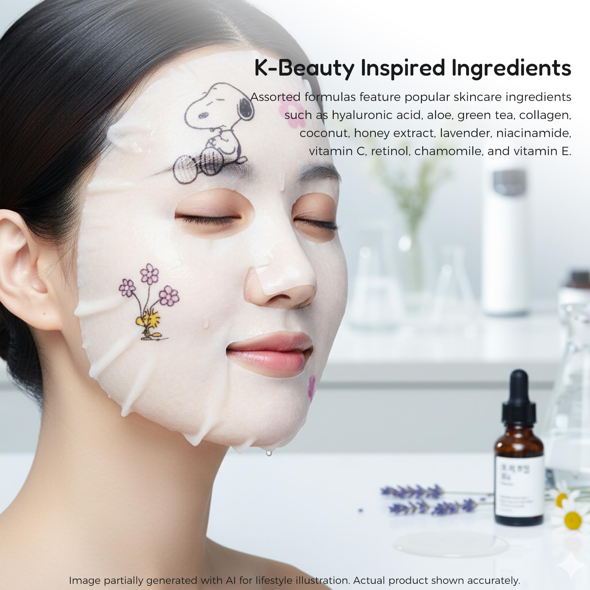 CELAVI 5 Pack Peanuts Snoopy Printed Sheet Mask, Cute Face Masks - Celavi Cosmetics