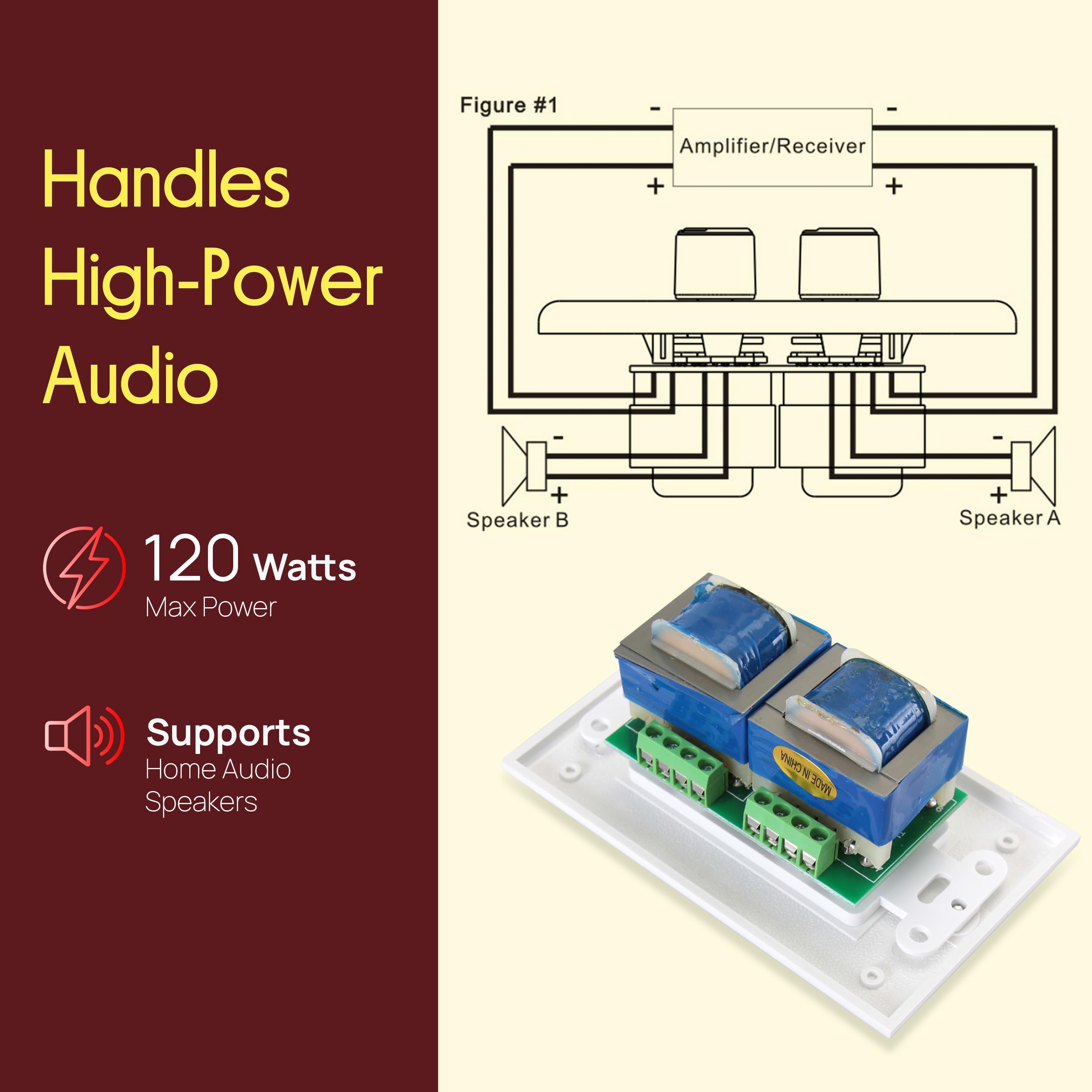 In Wall Speaker Volume Control - Home Audio Smart 2-Channel A/B D by Pyle - Angle View 3