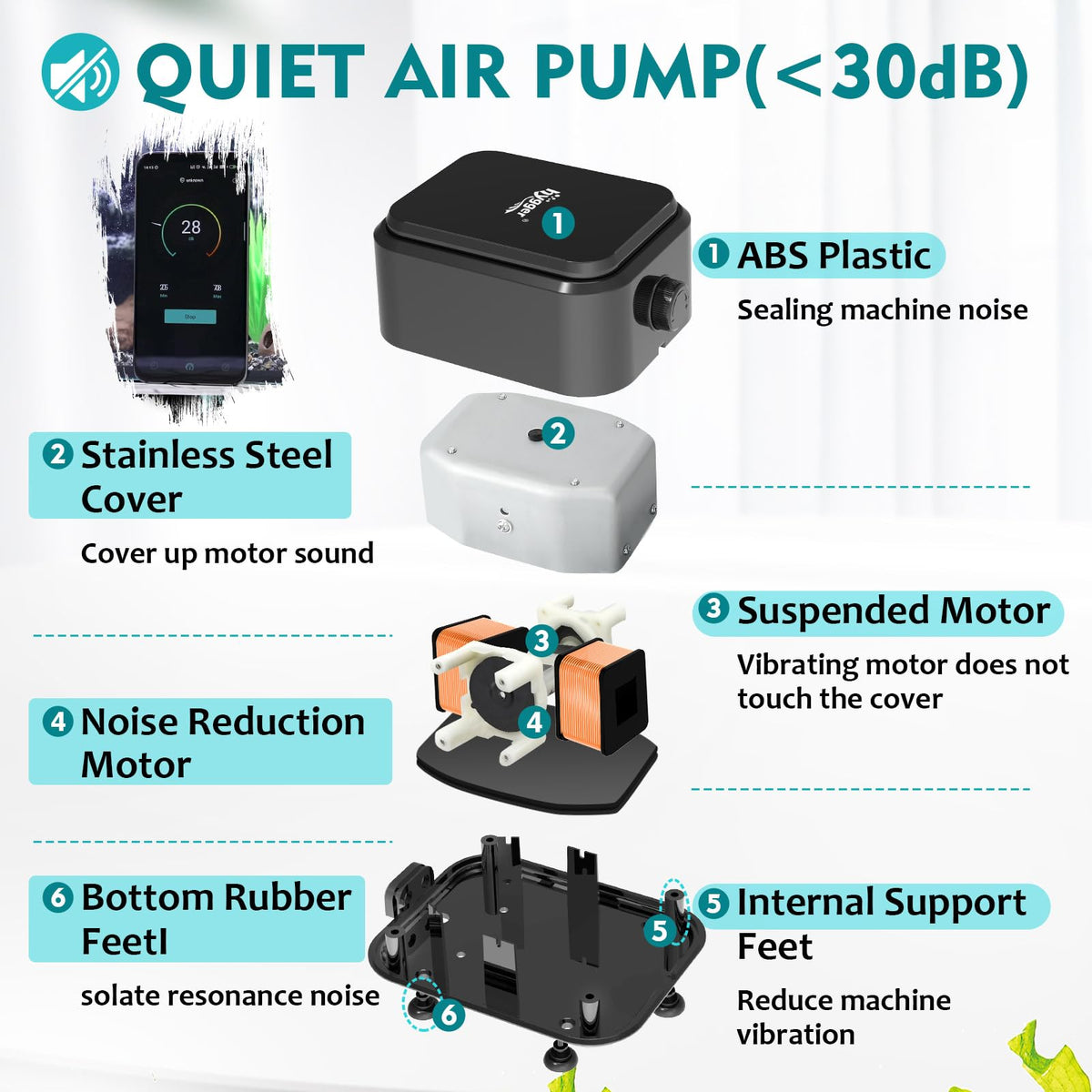 hygger Quiet 30dB Aquarium Air Pump Adjustable Low Decibel - hygger Official Imagery - 3