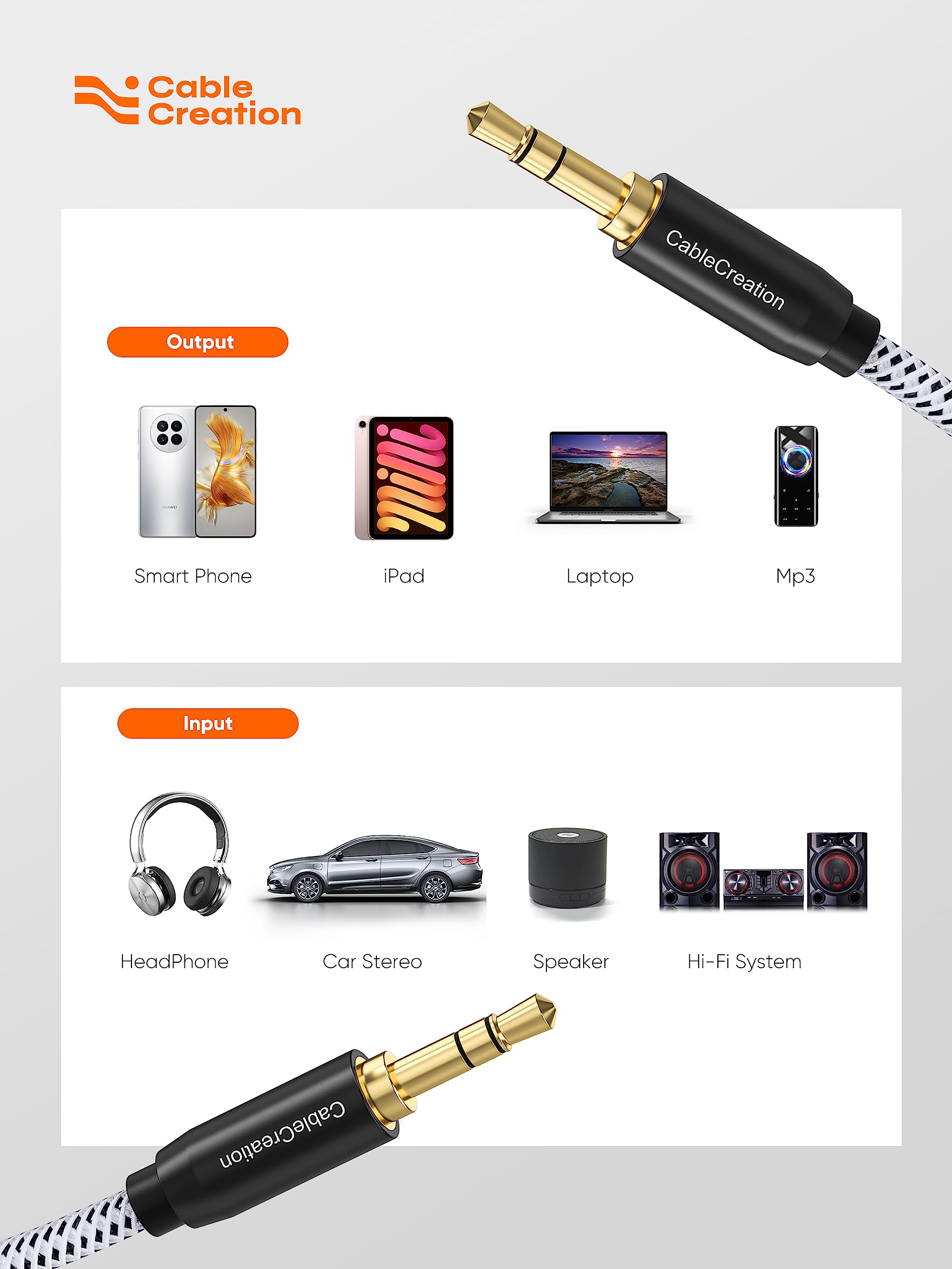 CableCreation 3.5mm Audio Cable 3FT/0.9m, Stereo Aux Cable, 3.5mm by CableCreation - Angle View 7