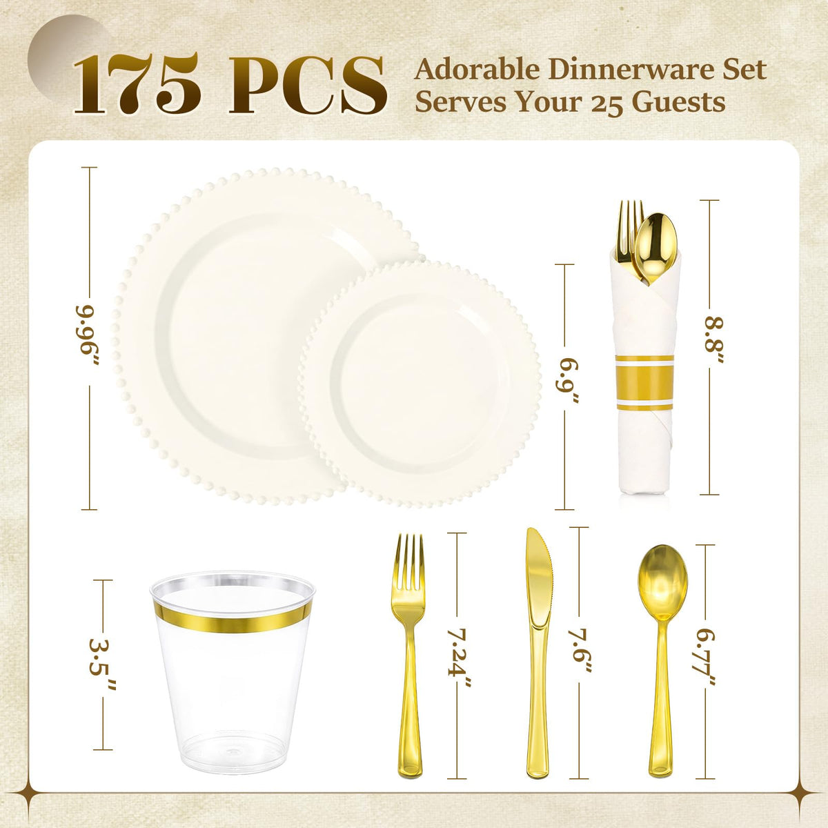 175pcs Plastic Dinnerware Set Ivory 25 Guests for Wedding - cheerserve Official Imagery - 4