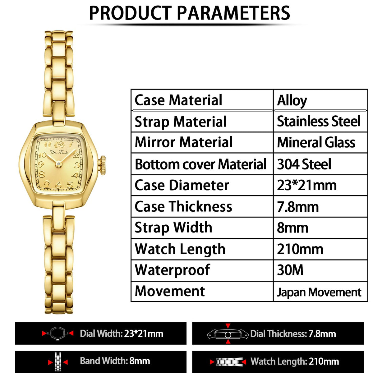 Diaofendi Small Gold Women s Watch Stainless Steel Band - Diaofendi Official Imagery - 5