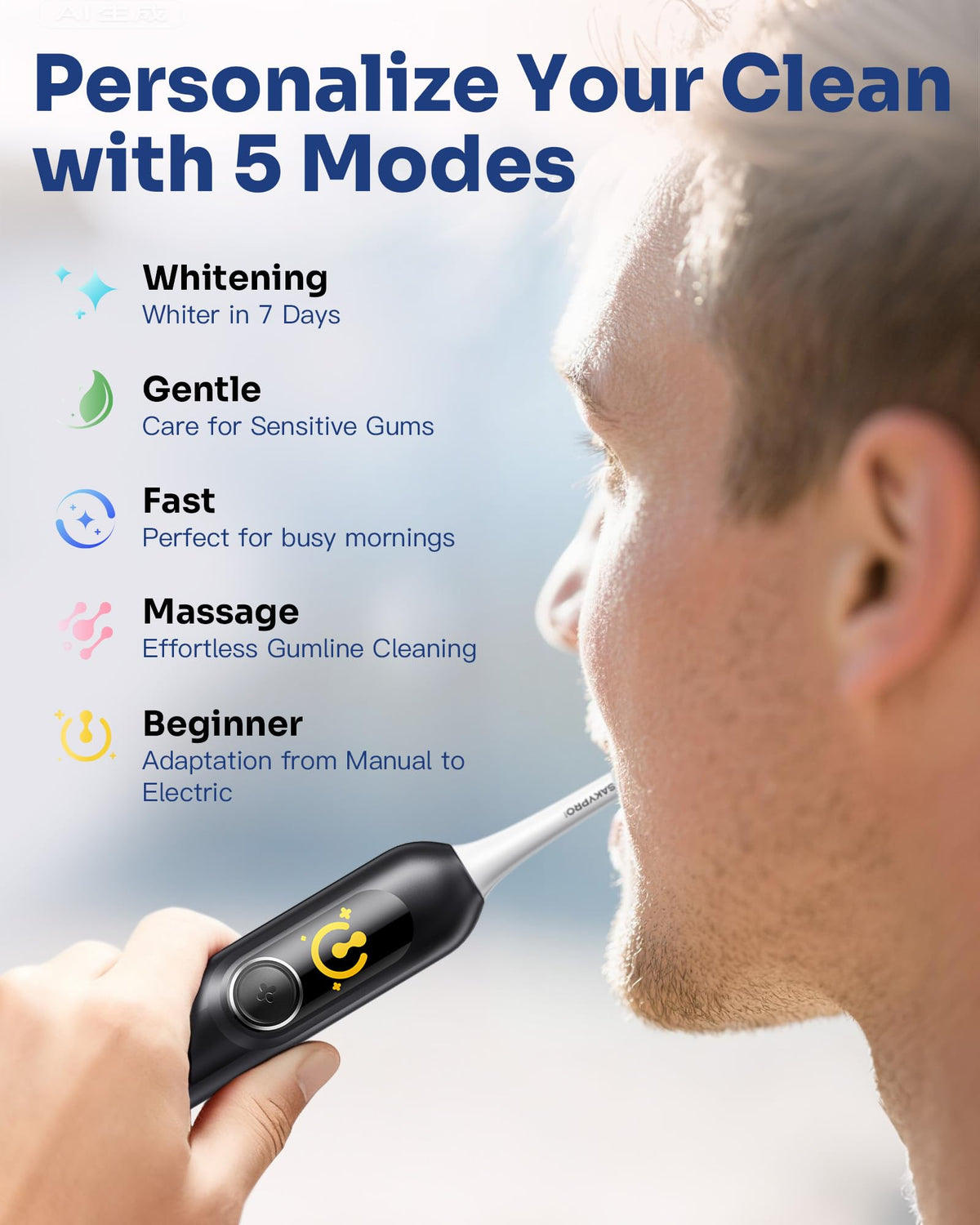 SAKYPRORAL AI Electric Toothbrush for Adults and Kids - SAKYPRORAL Official Imagery - 8