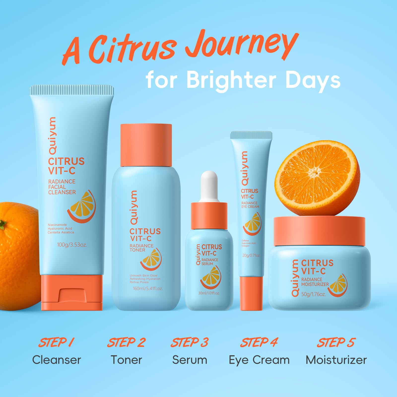 Citrus Vitamin C Skincare Set (5-Piece) – Facial Care Routine Kit - QUIYUM