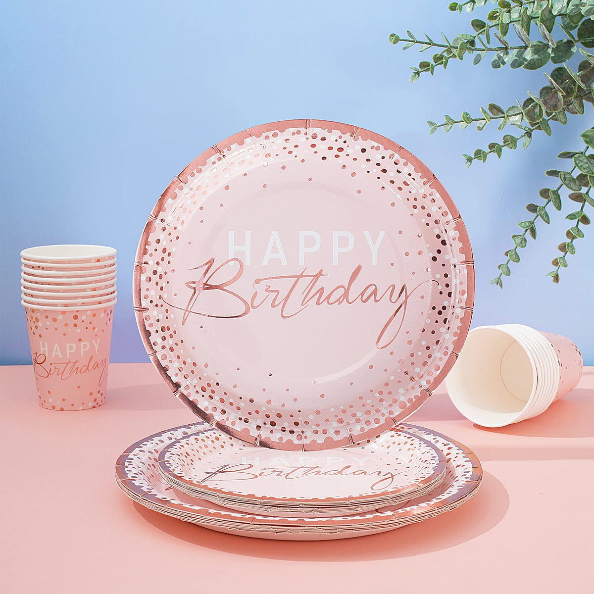 175PCS Pink and Rose Gold Birthday Paper Plates Dinnerware - Tyzarglef Official Imagery - 8
