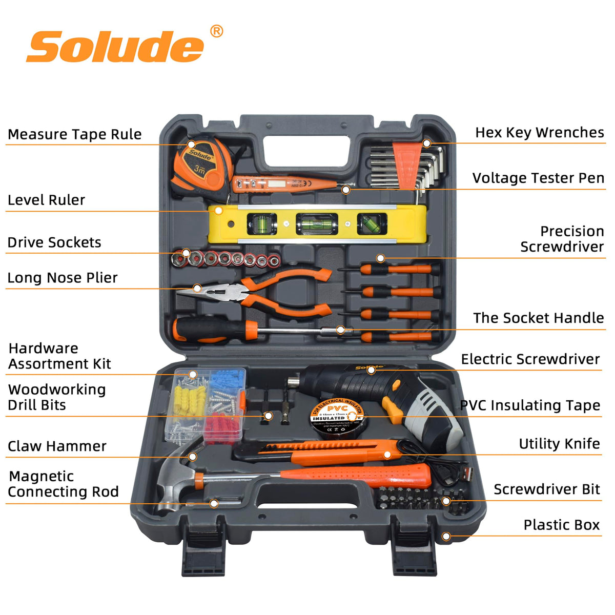 130 Piece Home Tool Kit with 3 6V Electric Screwdriver Basic - SOLUDE Official Imagery - 3