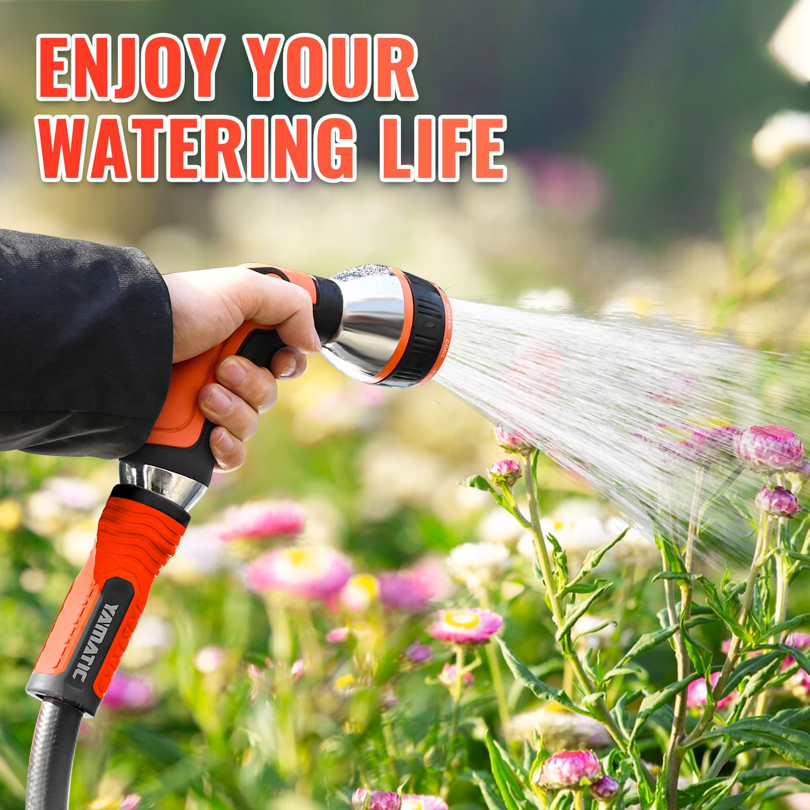 YAMATIC 100FT Garden Hose 5/8in I.D. with 10 Function Water Hose - YAMATIC Official Product View 9