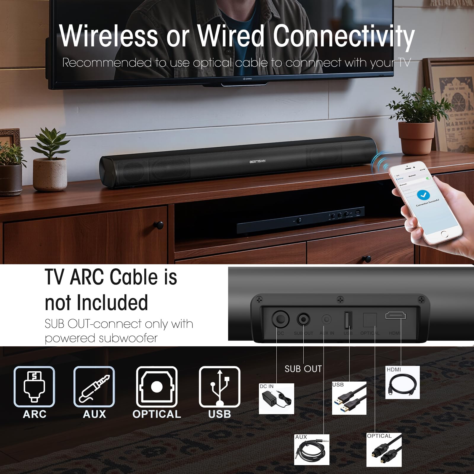 BYL BESTISAN Sound Bar with Enhanced Bass–Dual Larger Woofer & Du by BYL - Angle View 3