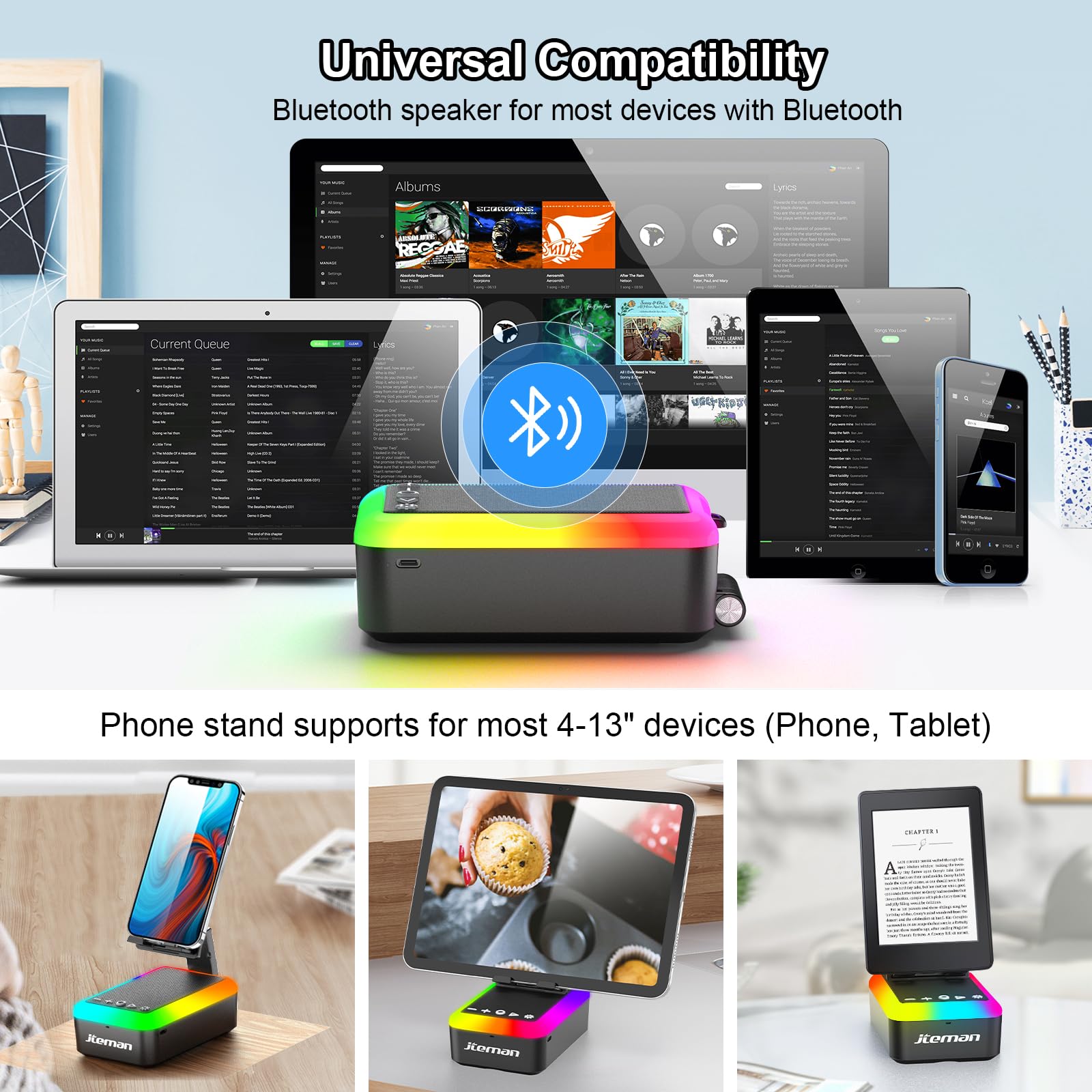 JTEMAN Gifts for Men Women, Cell Phone Stand with Bluetooth Speak - JTEMAN Official Product View 6