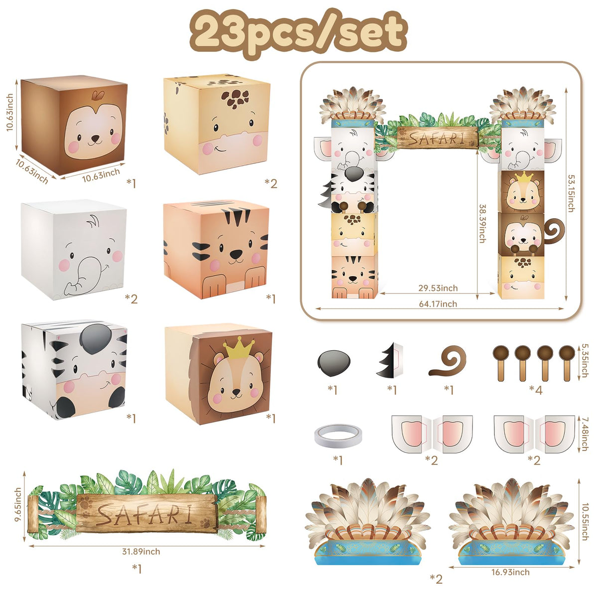 Safari Birthday Decorations 8 Boxes Cardboard Playhoouse - Wuokkig Official Imagery - 5