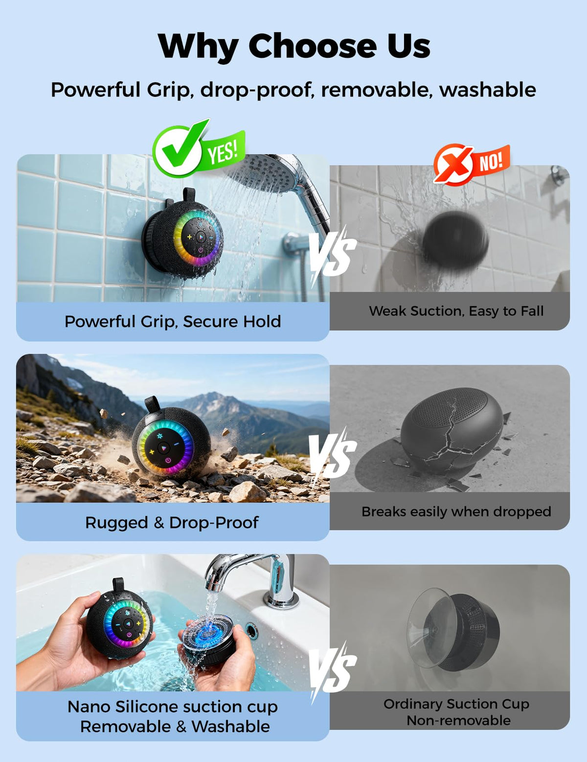 Bluetooth Shower Speaker IPX7 Waterproof Removable Suction - dbsono Official Imagery - 8