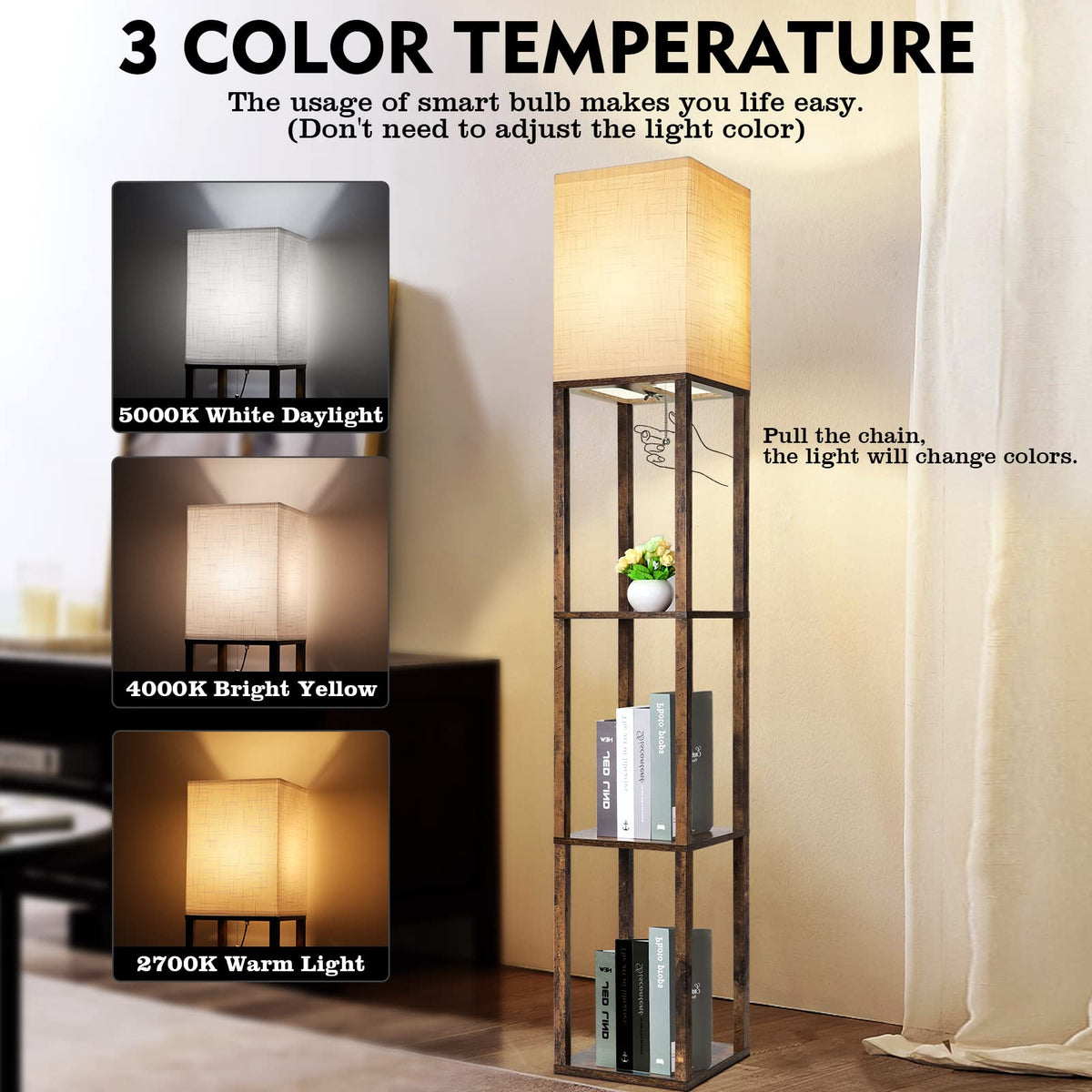 Floor Lamp with Shelves Modern Shelf Lamp for Display - RUNTOP Official Imagery - 3