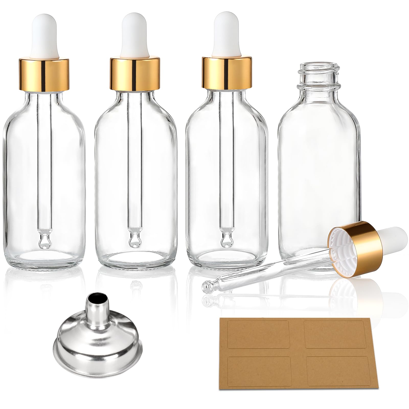 AOZITA 4 Pcs 1 oz Golden Cap Clear Dropper Bottles with 1 - AOZITA Official Product Imagery - 2