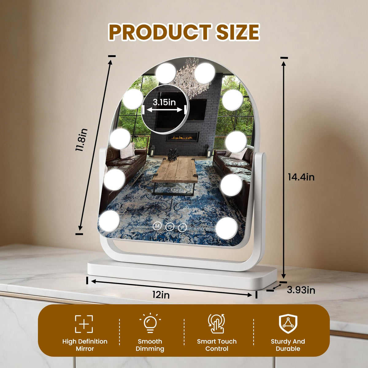 Rechargeable Arched Vanity Mirror with Lights 14 12 - Bearolve Official Imagery - 3