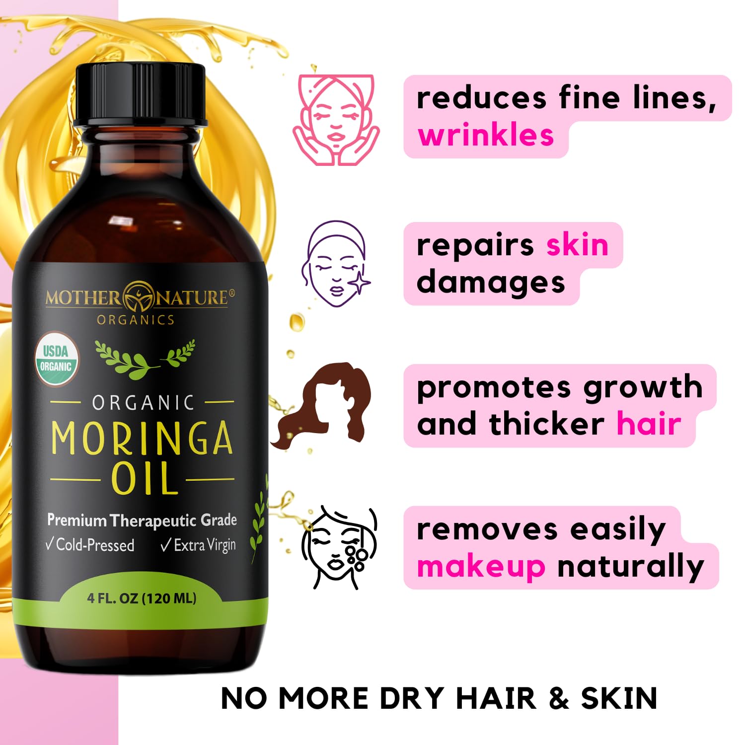 MNO Organic Moringa Oil Glow Serum Frizz Control for Hair - Mother Nature Organics Superfoods for Organic Living Official Imagery - 8