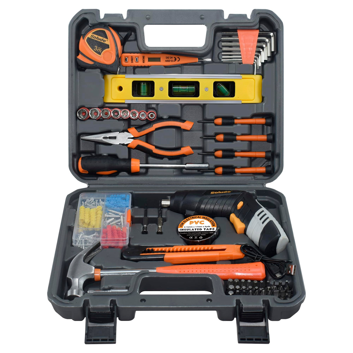 130 Piece Home Tool Kit with 3 6V Electric Screwdriver Basic - SOLUDE Official Imagery - 1