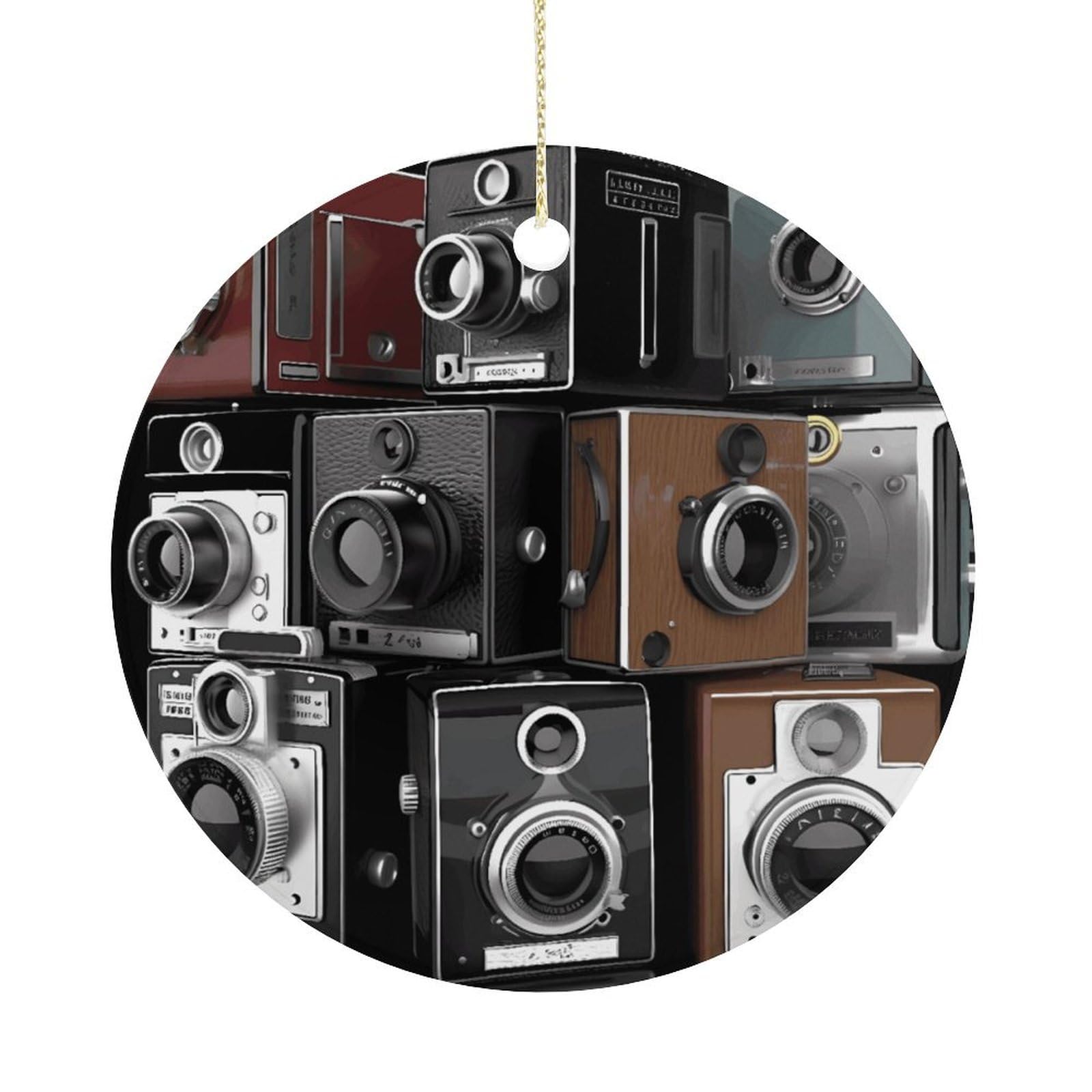 Retro Cool Camera Collection Christmas Ornament Round Ceramic - Product Imagery